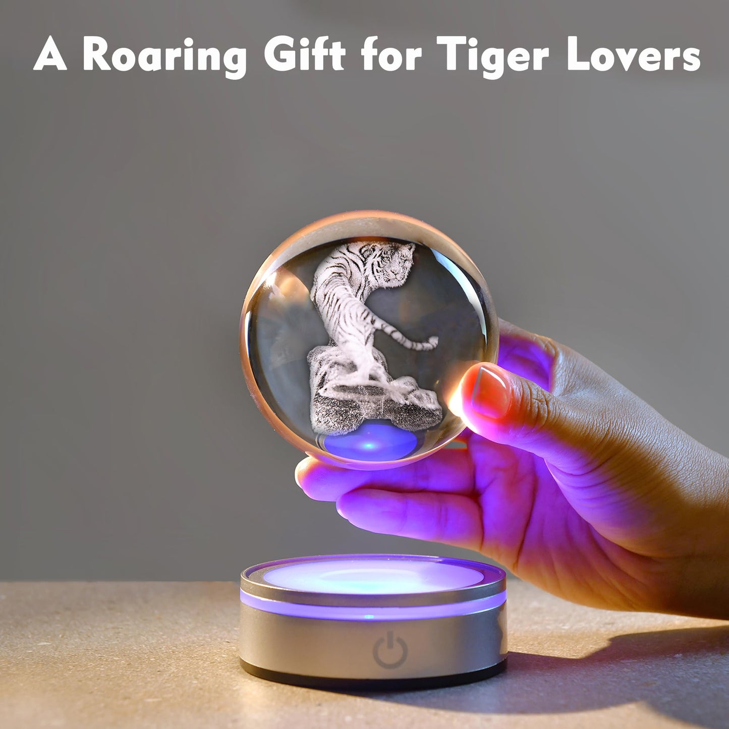 IFOLAINA Tiger Lovers Gifts for Men Women Birthday Anniversary 3D Crystal Ball White Tiger Figurine Lamps Decorations Animal Statue Presents for Him