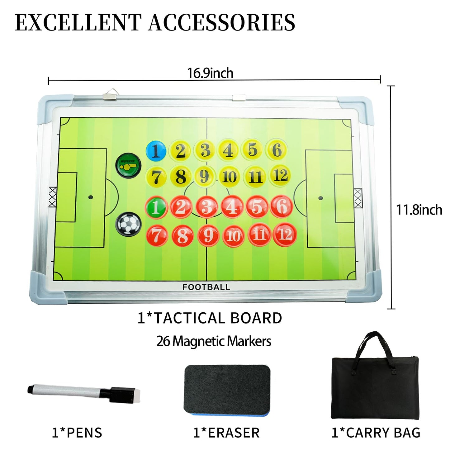 Suprwin Soccer Coaching Board with Magnetic Pieces, Dry Erase Markers, Soccer Tactical Presentation Clipboard for Soccer Coaches - Durable, Magnetic, Perfect Size (Soccer, Green)
