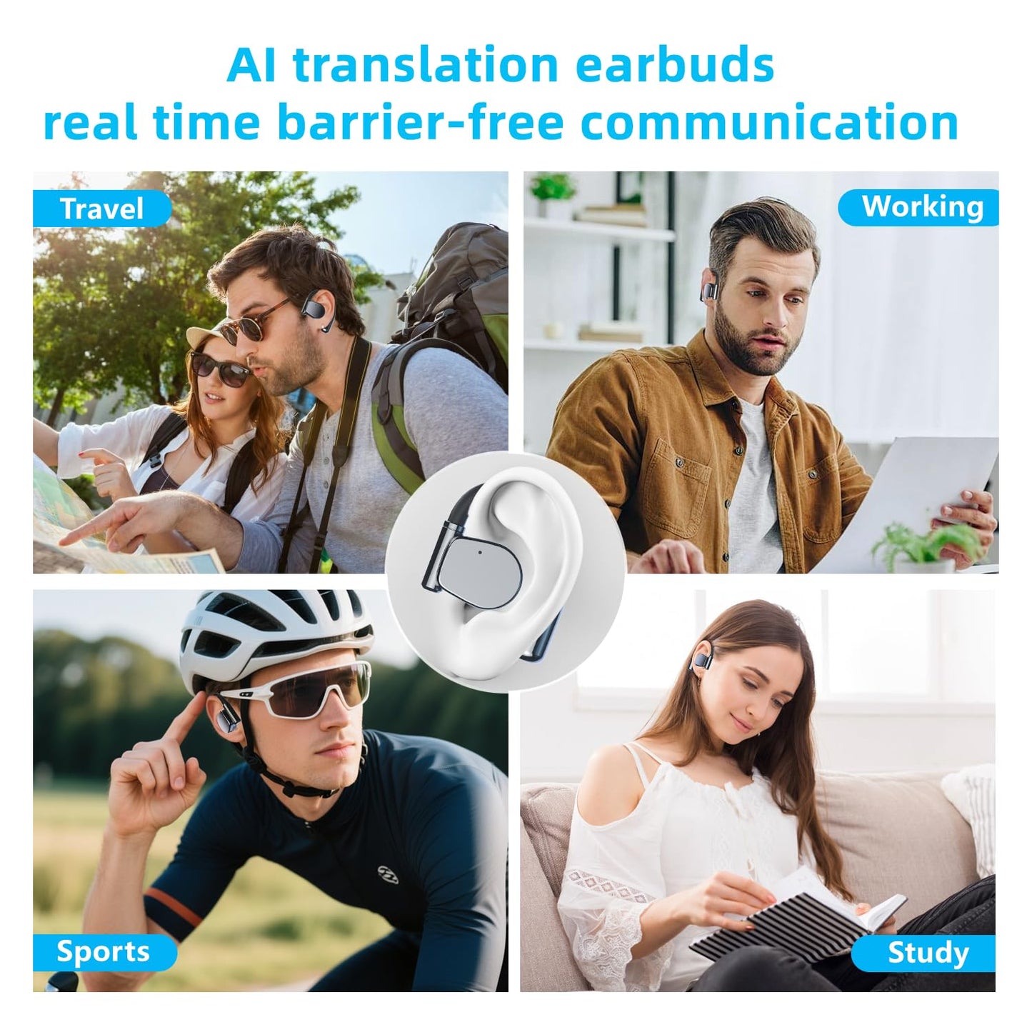 AI Translation Earbuds Real Time 164 Languages Translator Earbud 3 in-1 Bluetooth 5.4 Audifonos Traductores Inglés Español Translating Device for Travel Business Leaning iOS & Android Compatible