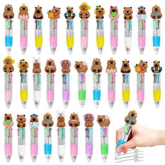 CZWZ 30Pcs Mini Multicolor Pens in One 4-in-1 Cute Pens Bulk, Ballpoint Pen for Birthdays and Parties, Fun Gifts Assorted Ink Kawaii Pen
