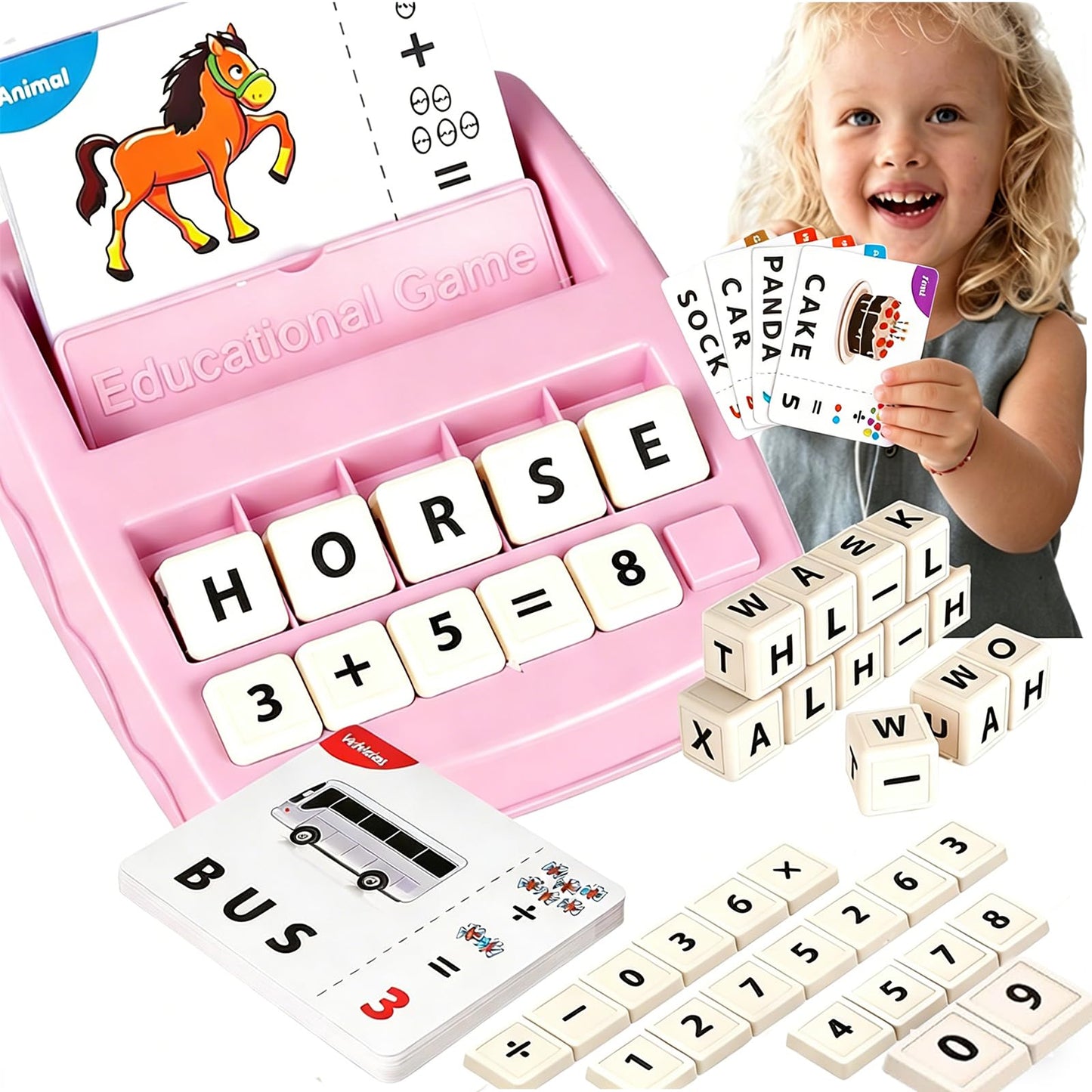 2-in-1 Flash Cards & Education Matching Letter Game for Kids Ages 3-6, Learning Toys ABC Phonics Alphabet Spelling & Reading Early Math Games Gift for Preschool Kindergarten Boys & Girls (Pink)