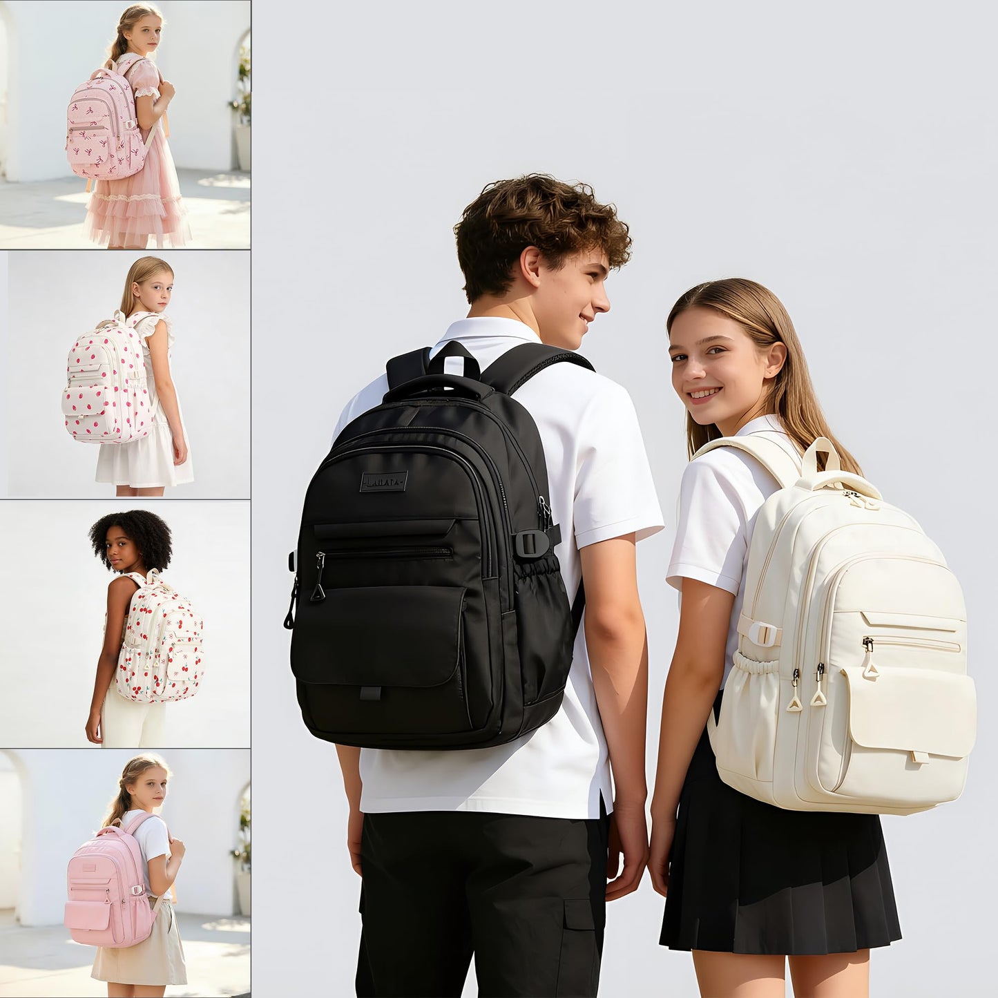 Phaoullzon Girls School Backpack for Boys, College Aesthetic Laptop Teen Bookbag for Travel,Beige