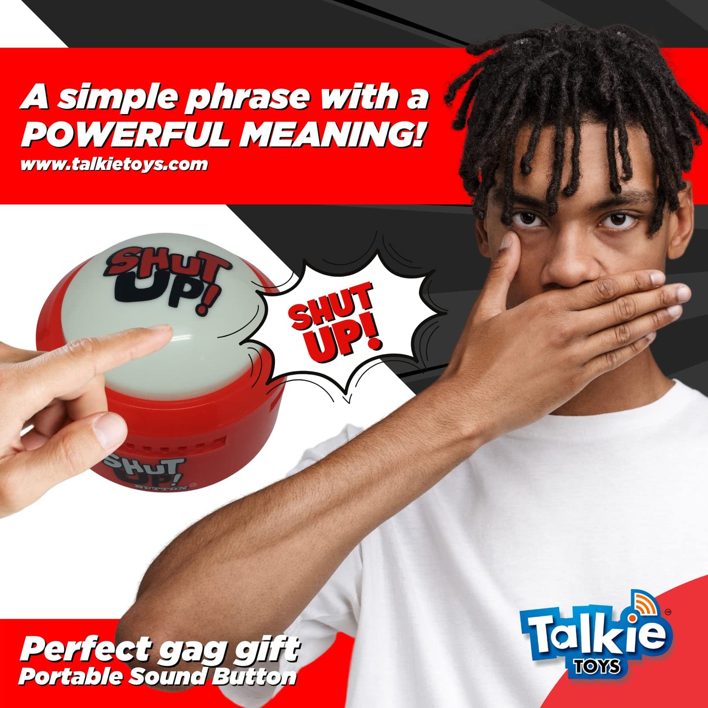Talkie Toys Products Shut Up Button – 12 Funny Shut Up Sayings – Hilarious Talking Toy for Games, Trivia, Stress Relief, Office Humor and More