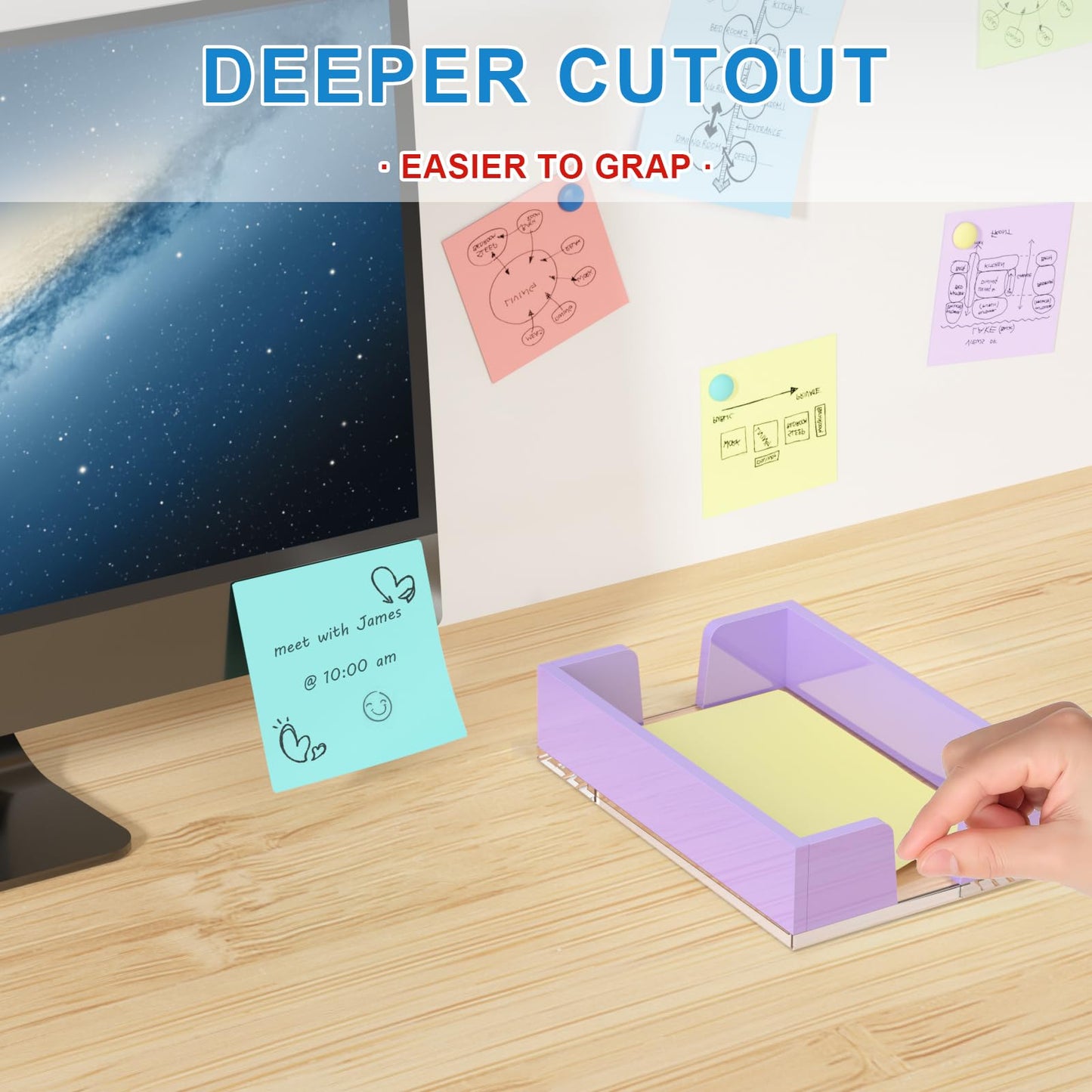 WINFFOR Acrylic Notepad Holder Dispenser - 4x6 in Sticky Note Memo Holder Self-Stick Note Pad Organizer (W/O Pads) Office Desk Accessories School Supplies, Purple