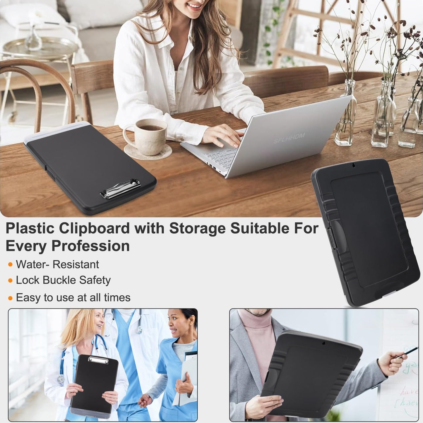 SFLHHDM Clipboard with Storage, Clip Boards 8.5x11, Plastic Clipboards with Pen Holder, Clip Board with Storage Compartments, Nurse Clipboard with Storage for Classroom, Student, Teacher