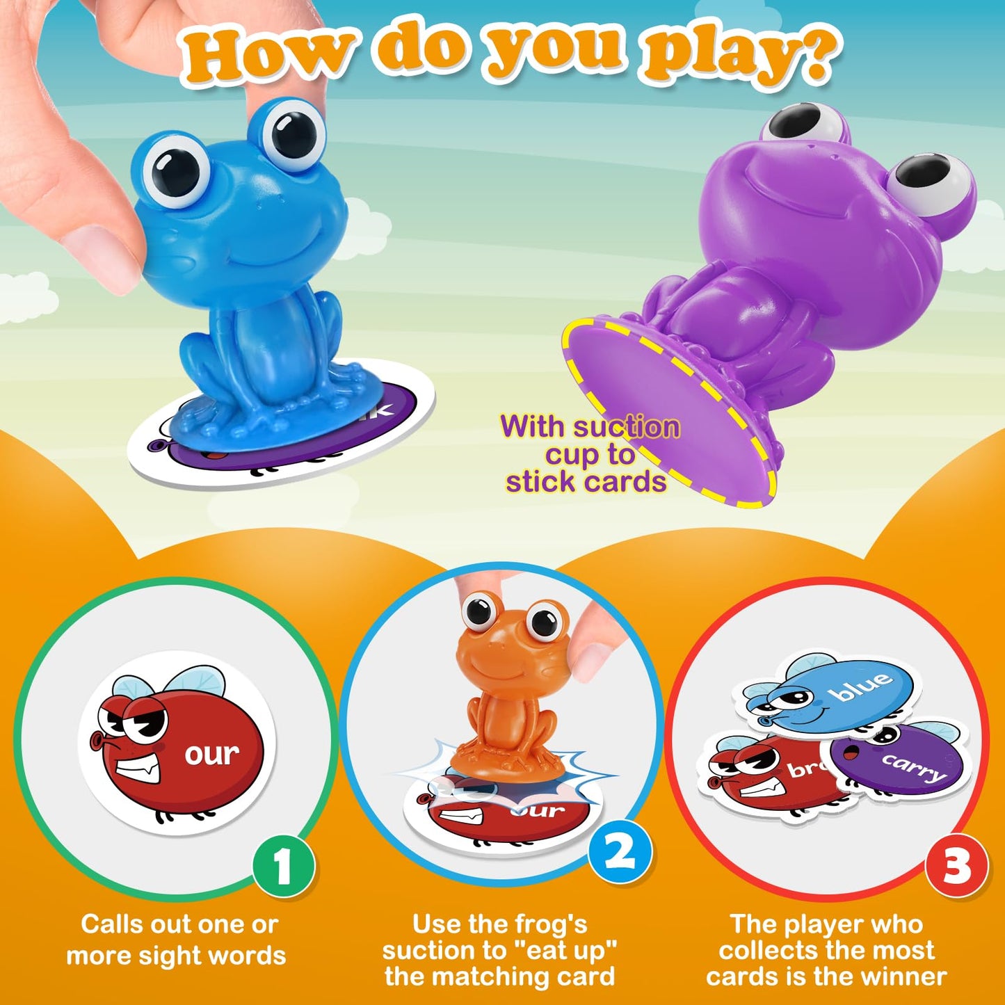 Torlam Sight Word Games Frog Site Words Educational Flash Cards Kindergarten Phonics Learning Games Toys for Kids, Homeschool Supplies, Pre-K, Kindergarten, 1st, 2nd, 3rd Grade Classroom Must Have