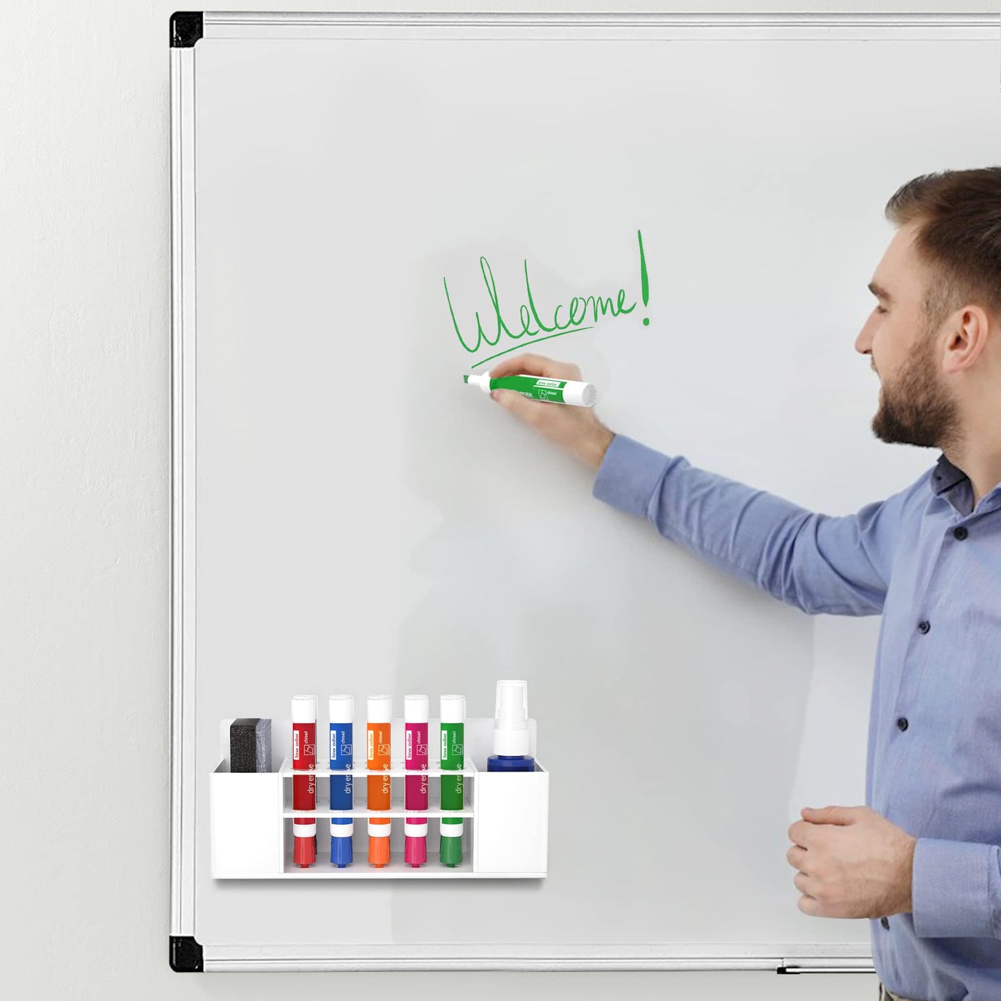 HBlife Acrylic Magnetic Dry Erase Marker Holder for Whiteboard, Wall Mount 10 Slots Magnet Pen Pencil Holder for Fridge Refrigerator, Locker Organizer Accessories for School Classroom Office, White