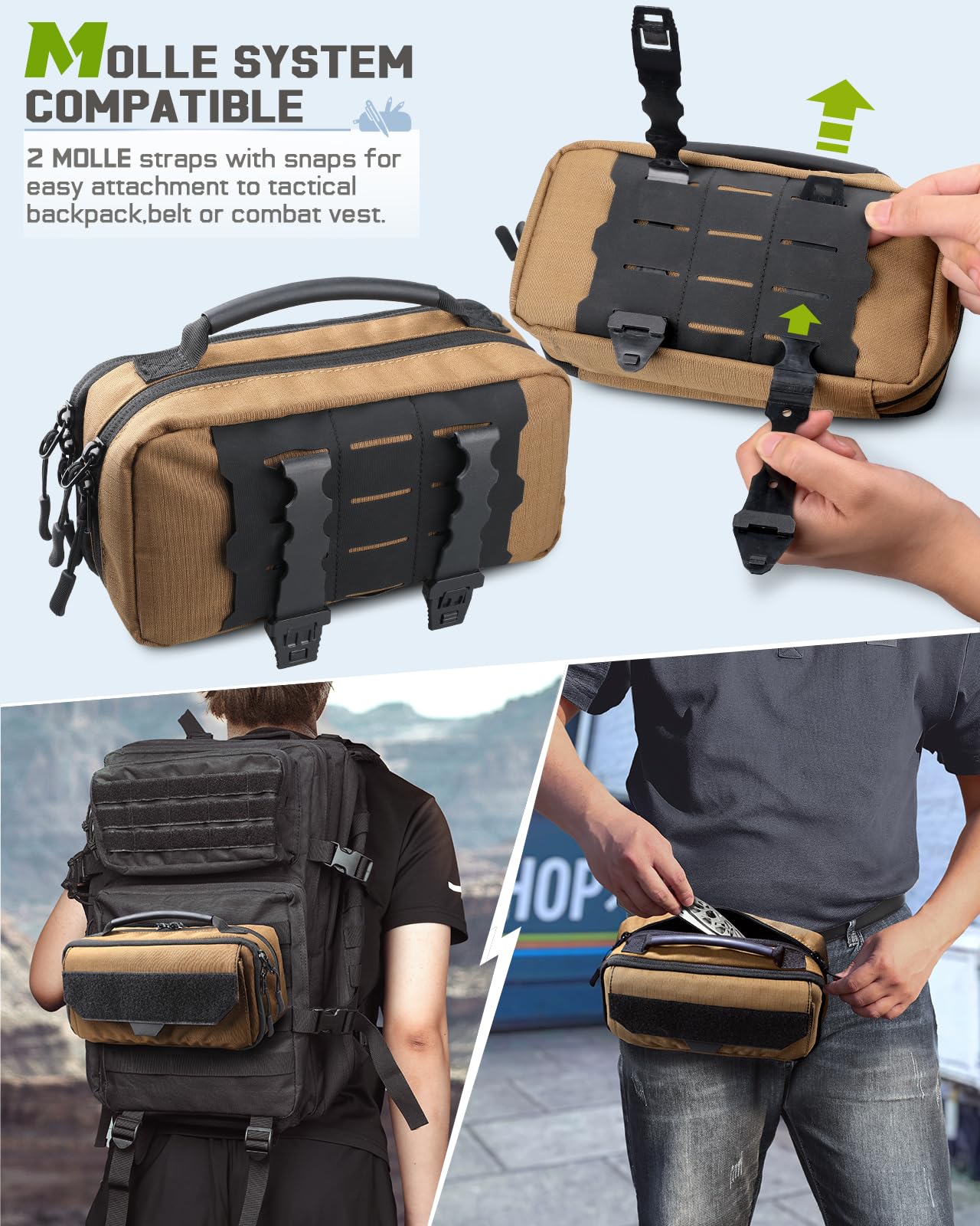 RXW Large Capacity Pencil Case Pouch for Boys, Zippered Tactical Pencil Bag Carry Handle, Small Tool Pouch for Adults (includes US Flag Patch + 2 MOLLE Straps)