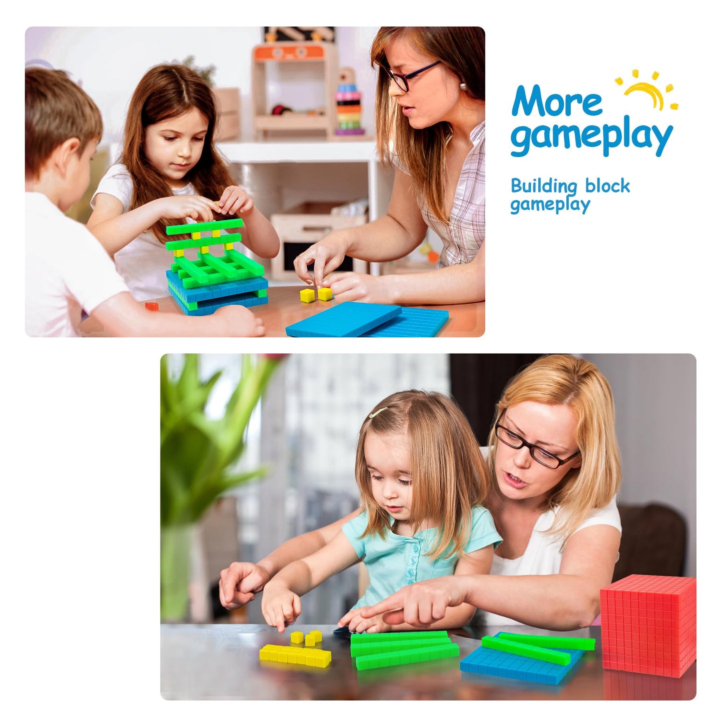XYGROOW Math Manipulatives for Kids Aged 3+.Base Ten Blocks with Place Value Chart - Plastic Math Cubes to Help Educate Kindergarten Teachers.133 PCS