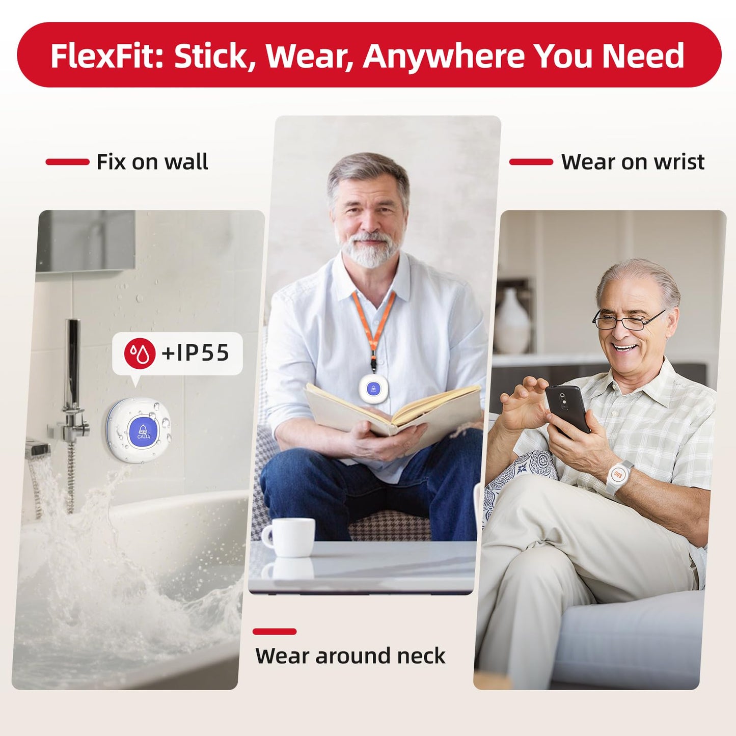 CallToU Wi-Fi Wireless Caregiver Pager Call Button for Elderly at Home , APP Emergency Alert for Seniors, Patients, and the Disabled with 2 Call Button, 1 Watch Button, 1 Receiver (2.4GHz Wi-Fi)