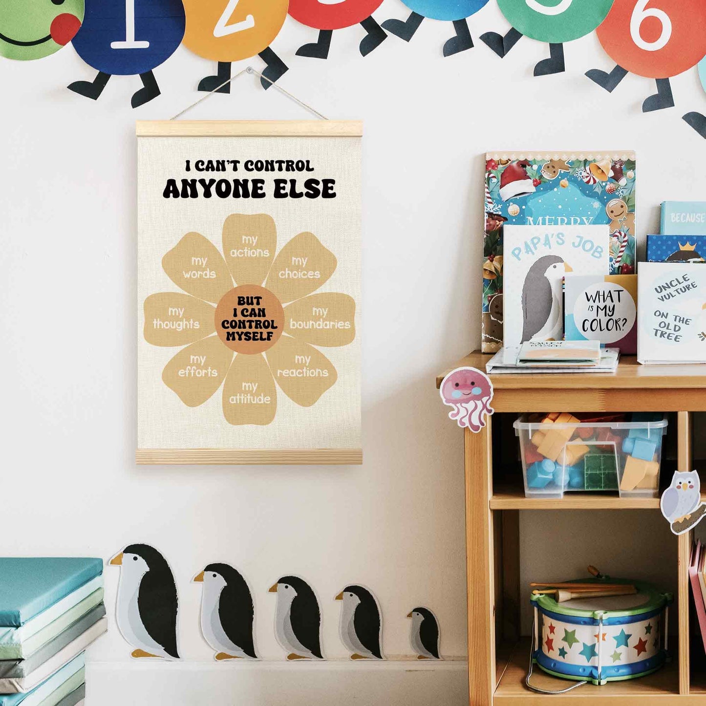 TLESKE Mental Health Classroom Poster Hanger Frame, Psychology Hanging Wall Art Room Decor for School Counselor Therapy Therapist Office, Things I Can Control Banner Print, Calming Room Decor, 16x24