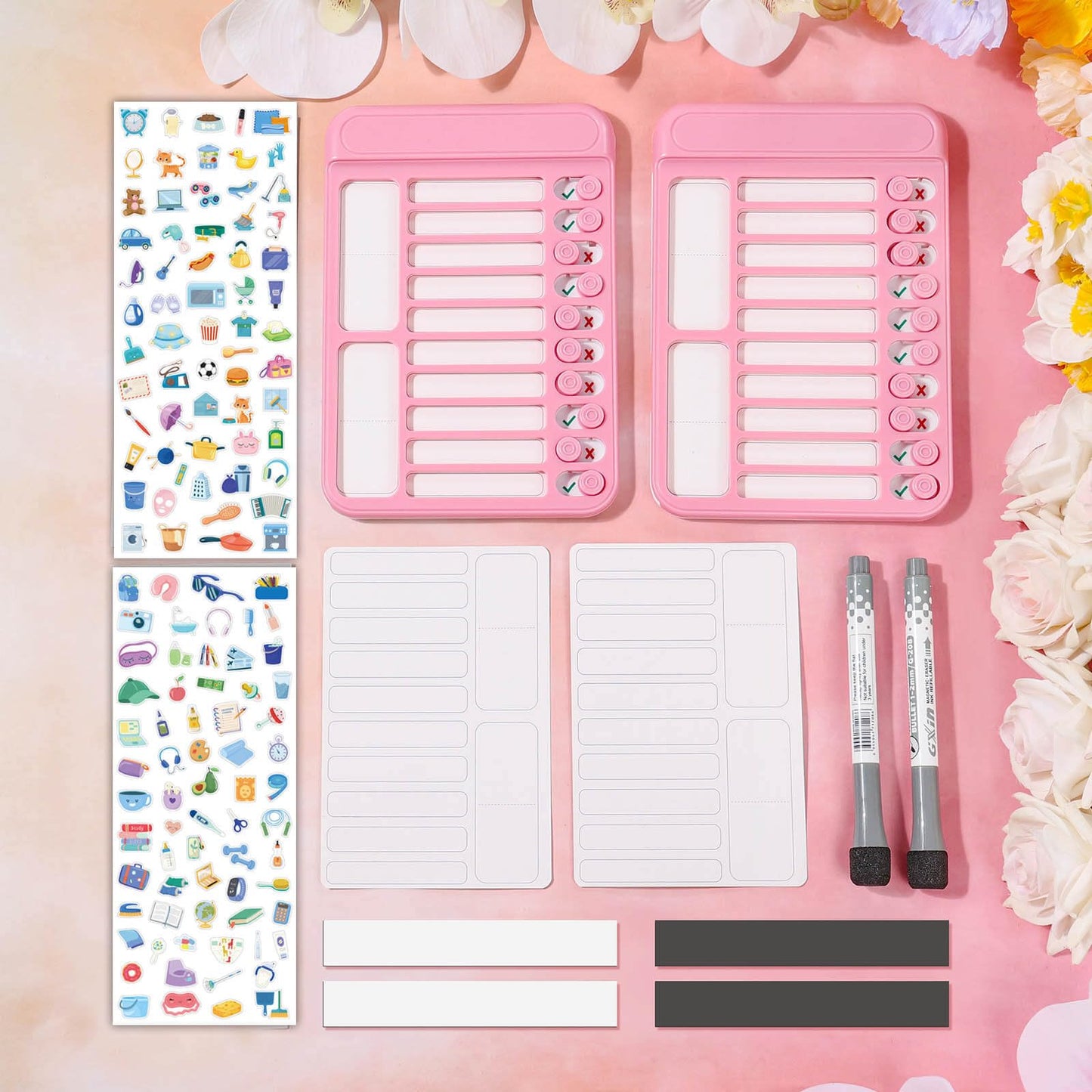 Audab 2Pcs Dry Erase Chore Chart for Kids, Magnetic Checklist Board, My Chores Slider Chart to Do List Board, Routine Reward Chart Schedule Board Task Tracker for Home Refrigerator, Wall, Desk (Pink)