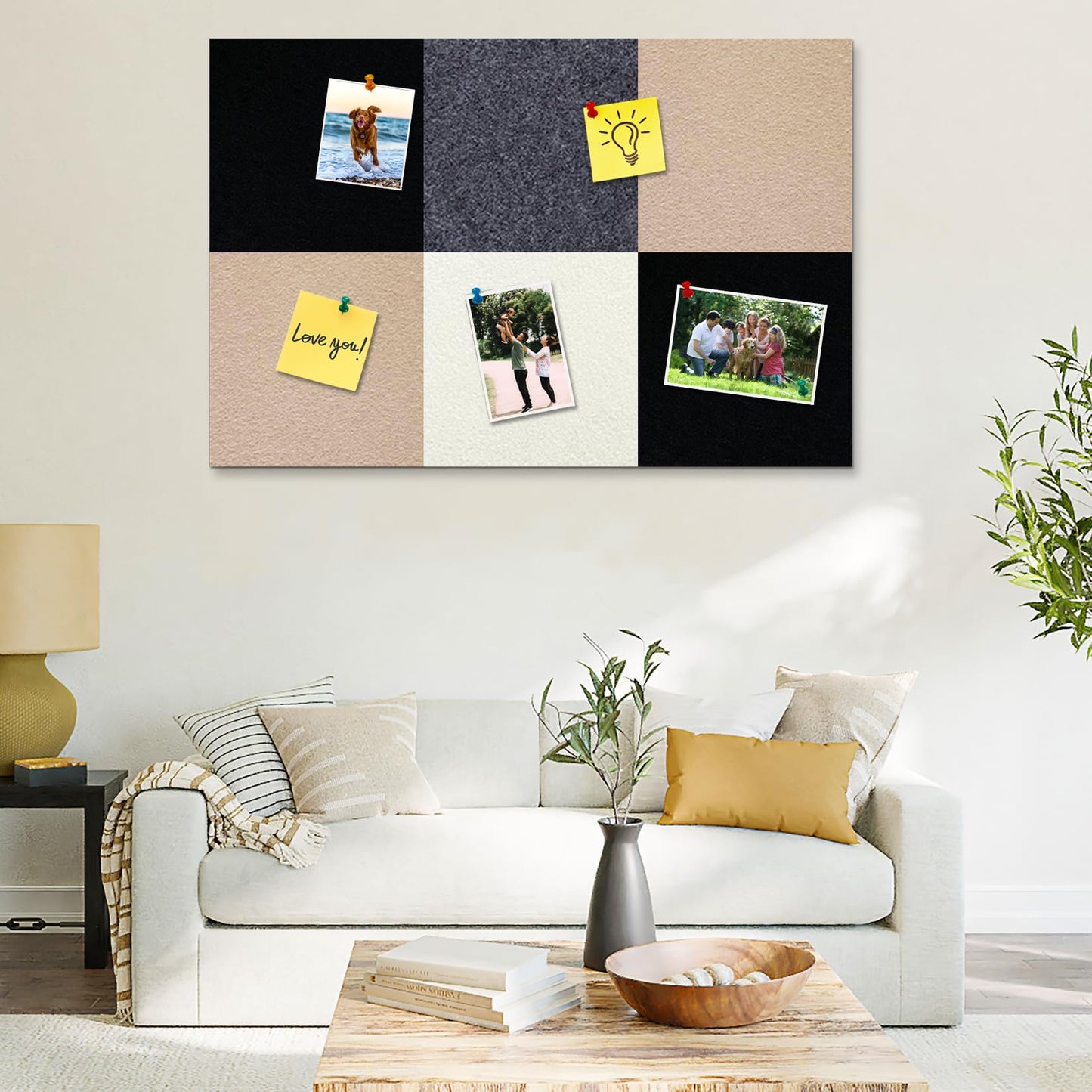 HULAVO Square Felt Cork Bulletin Board Tiles, Self Adhesive DIY Felt Pin Board for Wall 30" x 20" with 35 Pushpins for Office School Home Wall Decor Stickers Memos Photos Display (Gradual Grey& Camel)