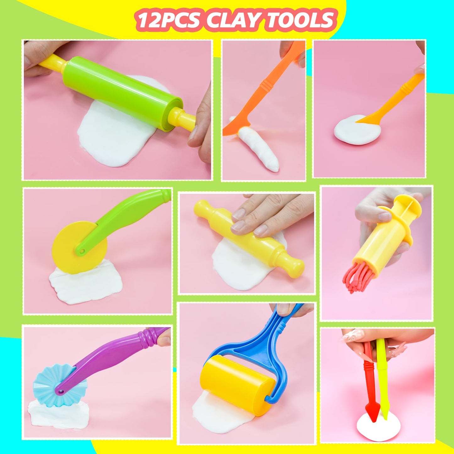 Dough Tool Set, 31 Pcs Basic Dough Tools Kits for Kids, Dough Accessories Includes Storage Container, Mat, 3D Animal, Cutters Roller, Rolling Pins, Safety Scissors