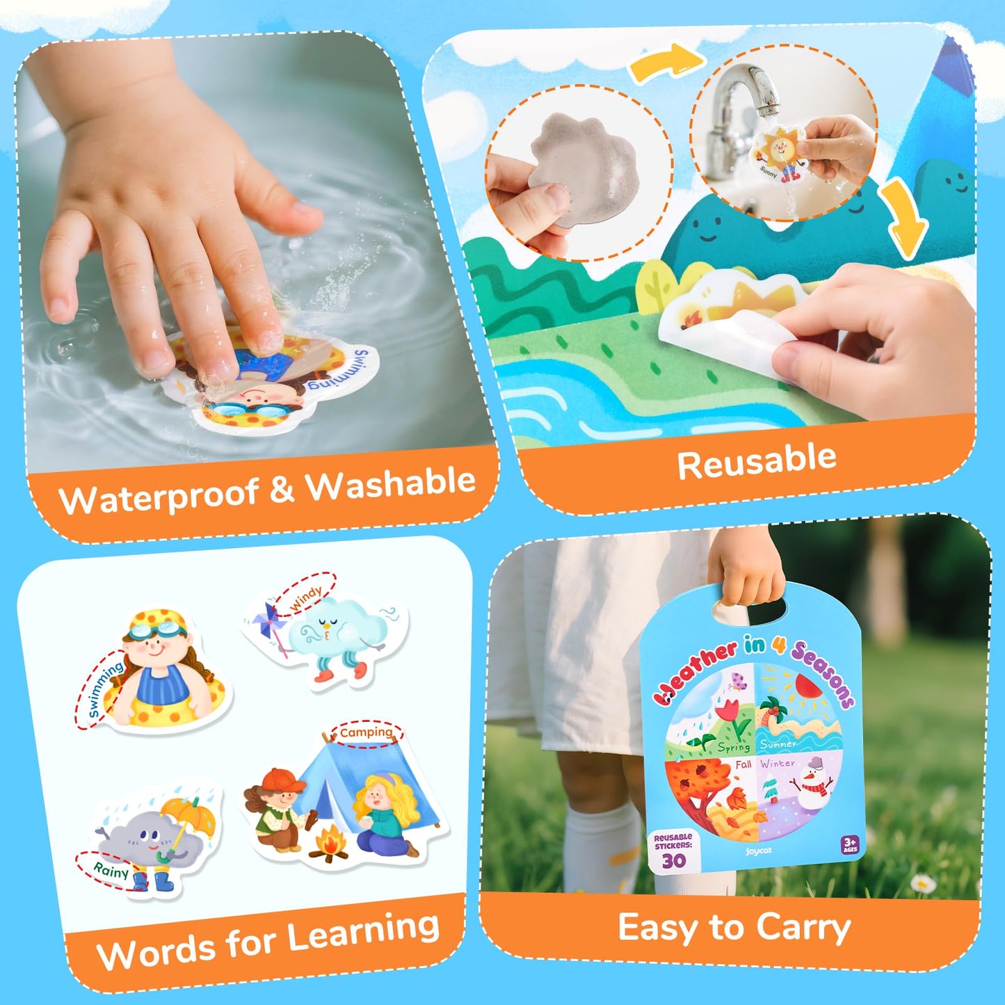 JoyCat Reusable Sticker Book - Stickers for Toddlers, Kids Sticker Activity Book, Travel Toys for Road Trip, Car & Airplane, Educational Learning Gifts for Boys and Girls Ages 3-5 (Weather)