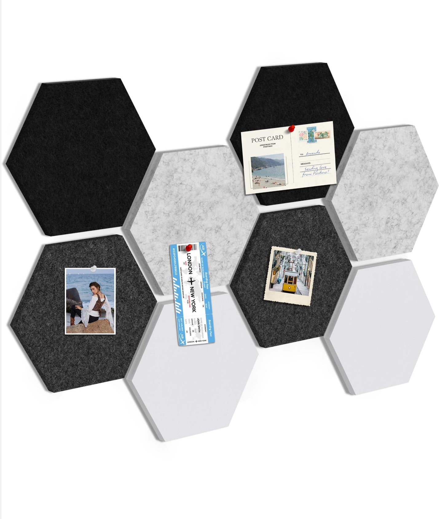 Toptople 12 Inch Large Hexagon Cork Board for Walls, 8 Pack Felt Bulletin Board Tiles, Pin Board with Push Pins for Office Photo and Note, Gradual Gray