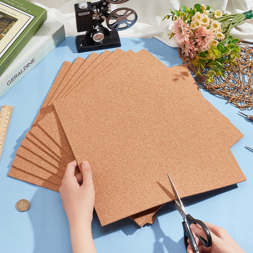 BENECREAT 8 Pack 12x12 Inch Cork Board 3mm Thick Cork Board Tiles Square Cork Tiles Coaster Cork Sheets Tiles for Bulletin Boards, Wall Decoration, DIY Crafts