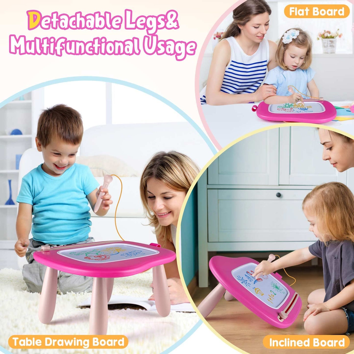 Smasiagon Magnetic Drawing Board for Toddlers: Erasable Doodle Board for Home, Travel & Preschool | Fun & Educational Toy for Baby Girls Boys(Ages 1-3) (Rose)