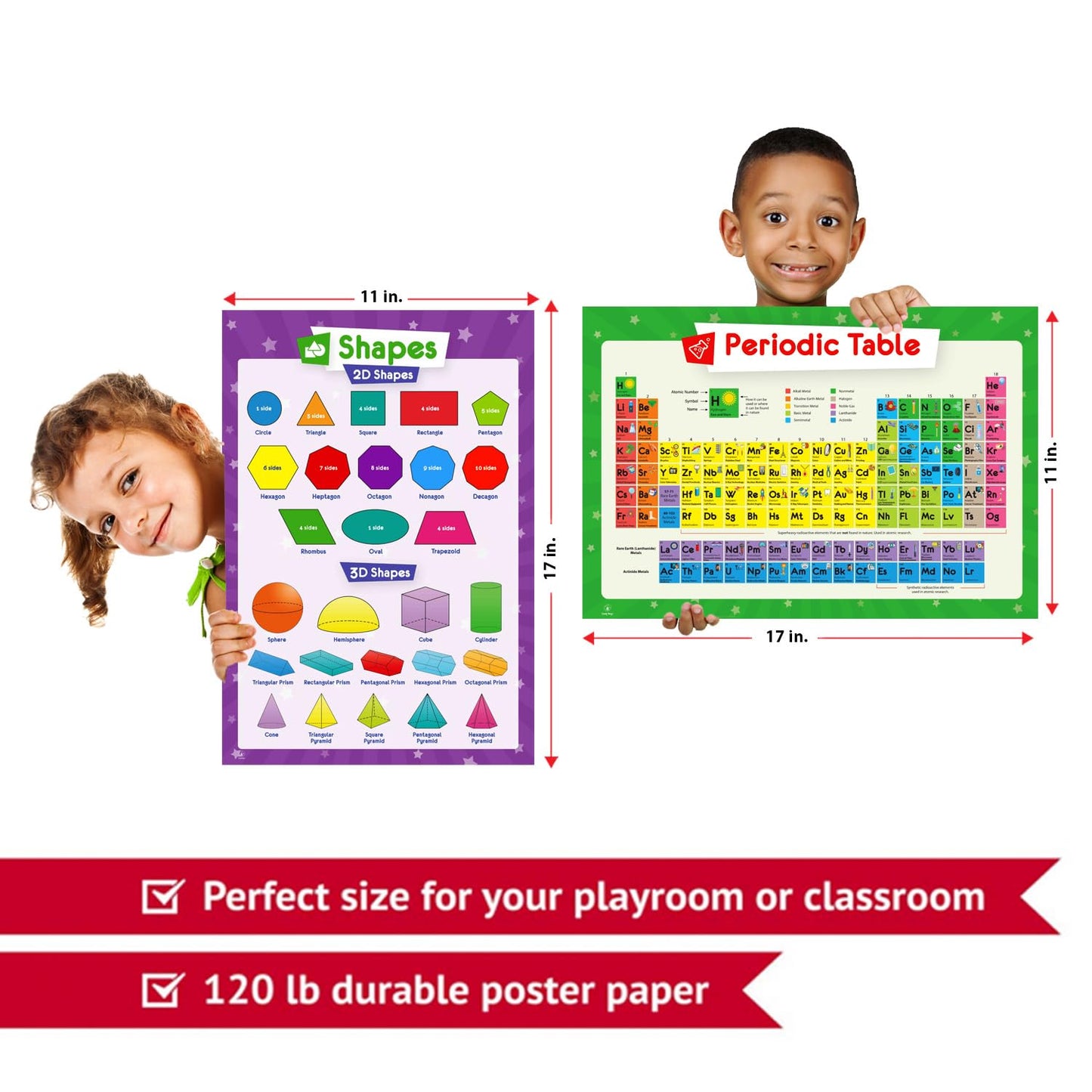 32 Educational Posters for Kids - Multiplication Chart Table, Periodic Table, USA Map, World Map, Solar System, Days of The Week, Division, Addition, Homeschool Supplies - 17x11 (Laminated)