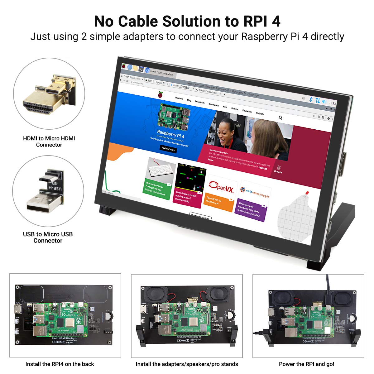 ELECROW 7 Inch Touchscreen Monitor for Raspberry Pi - 1024x600 IPS Capacitive Touch Screen HD Mini LCD Display with Stand Compatible with Raspberry Pi 5/4B/3B+/3B, BB Black, Win11/10/8/7, Driver Free