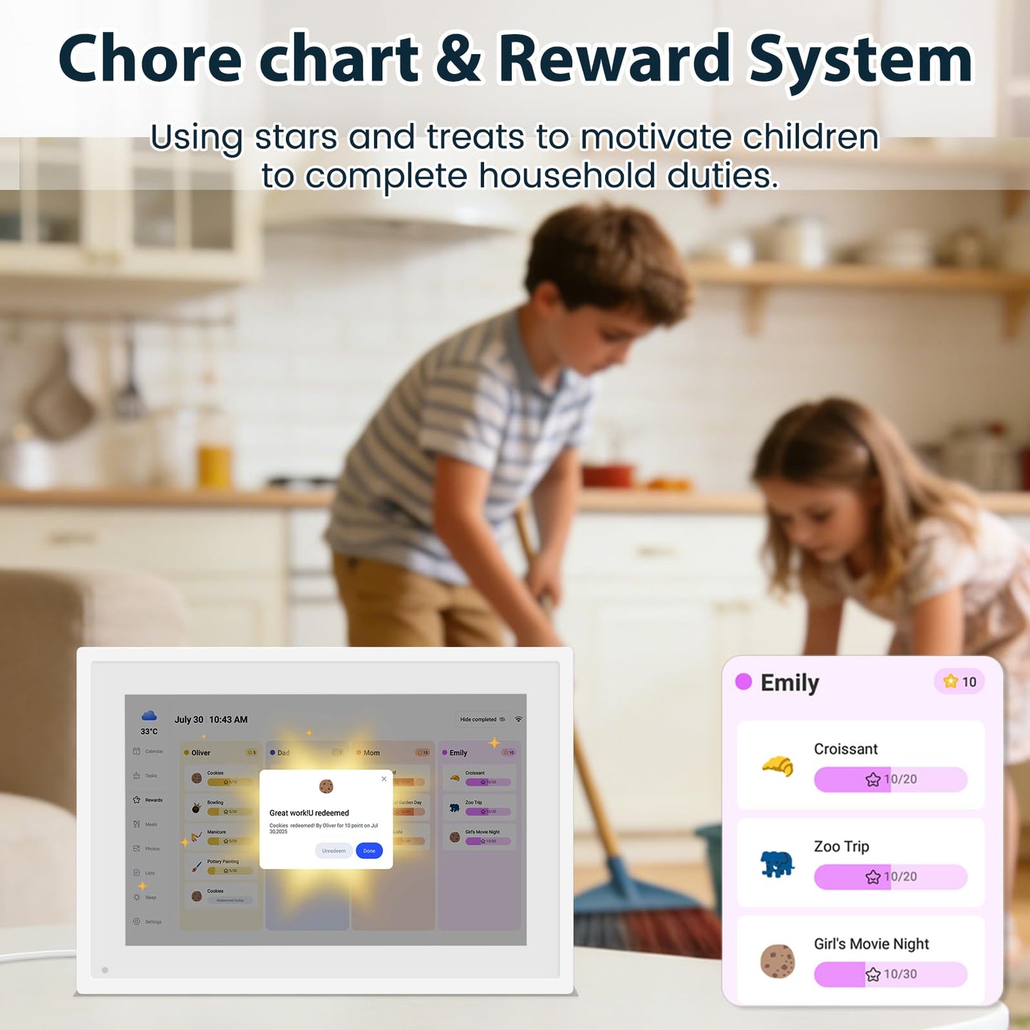 Digital Calendar 10.1", Smart Calendar Planner & Chore Charts, 1080P Full HD Interactive Touchscreen for Family Planner Display, Smart Family Calendar, Desk Mount, Gifts for Women Men