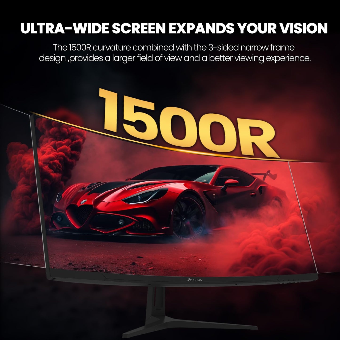 CRUA 34Inch Ultrawide Gaming Monitor, WQHD(3440 * 1440P) 144Hz/165Hz Curved Monitor,120% sRGB, Computer Monitor that Supports AMD Freesync, Wall Mountable Installs(HDMI, DP)-Black