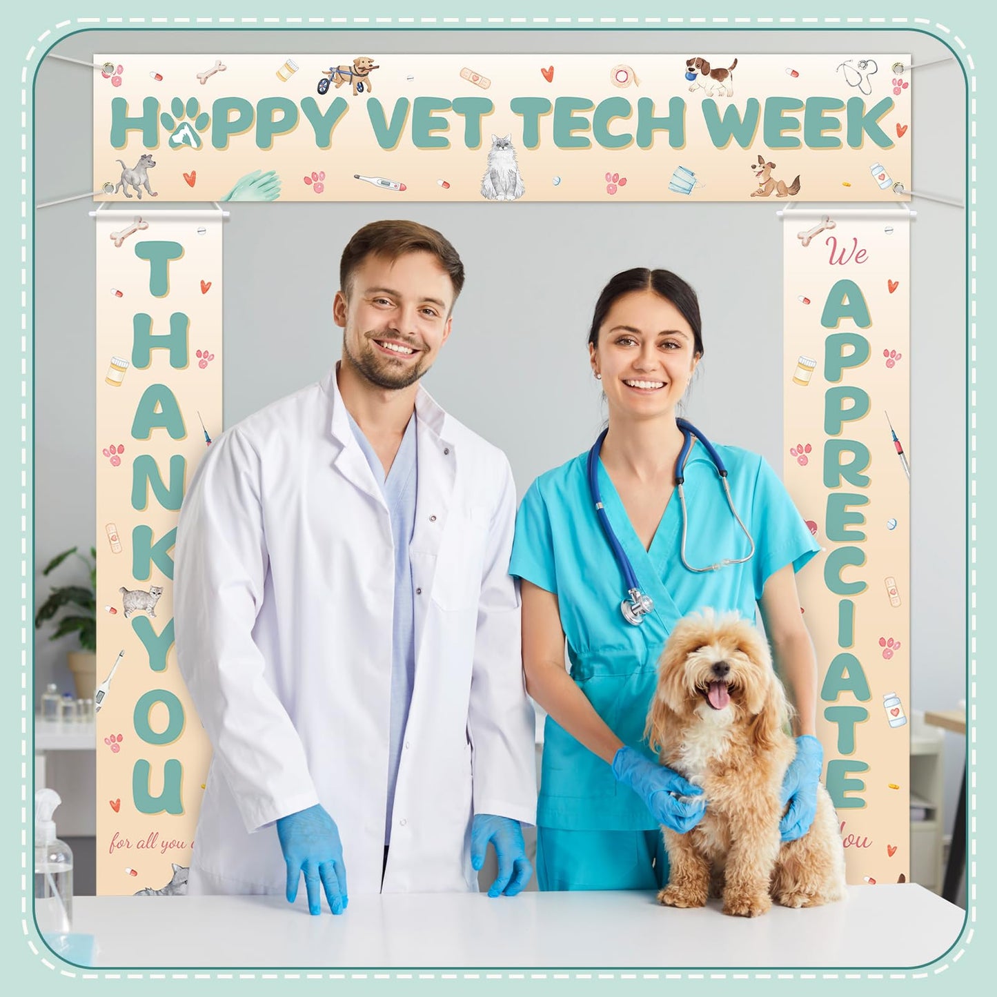 Fanfanwin 3 Pcs Happy Vet Tech Week Banner We Appreciate Thank You Veterinary Technician Week Decorations Orange Green Vet Hospital Staff Party Supplies for Hard Work Nurse Enthusiast