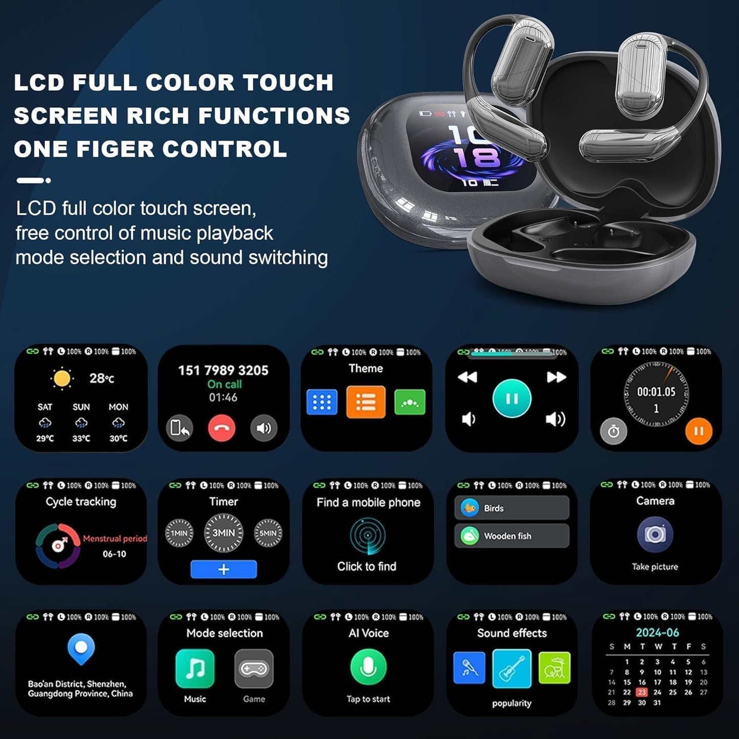 Real-Time AI Translation Earbuds, Open-Ear Audifonos Traductores Inglés Español Two-Way Translator Headphones, Bluetooth Wireless Earhooks for Business, Travel, Learning, Meetings (Grey)