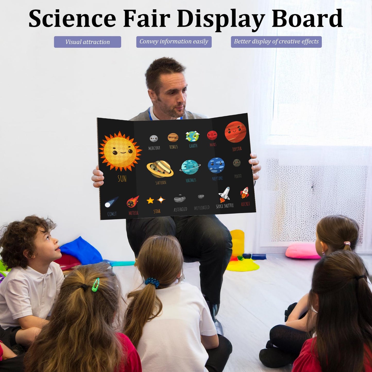 Ndsox 4 Pack 26" x 16" Black Trifold Poster Board Small Size Corrugated Cardboard Science Fair Display Boards for School Projects, Business Presentations, Event Displays, and Art Exhibitions