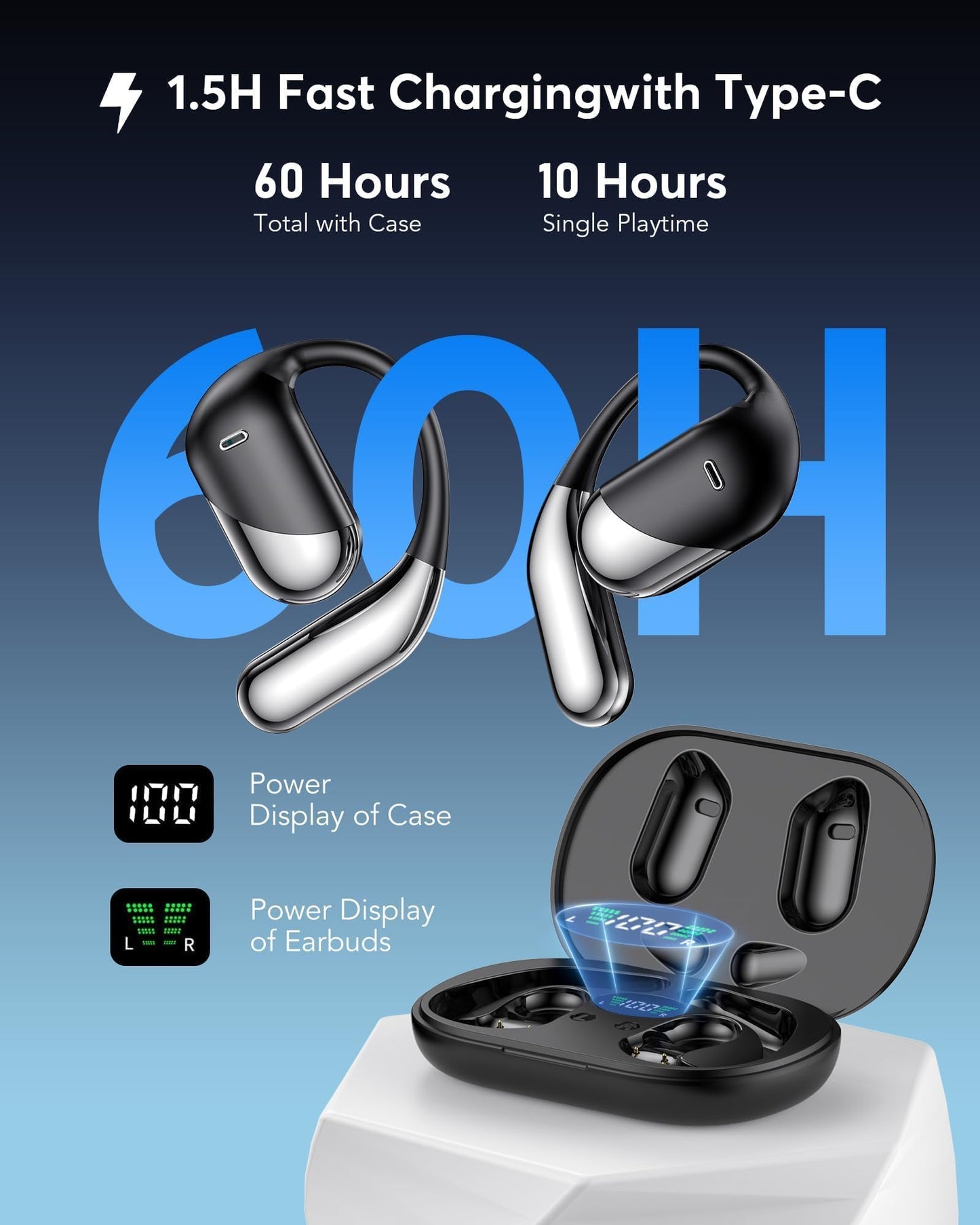 Paekole H7 AI Translation Earbuds: Real-Time 2-Way Language Translator Device, No Subscription Over Ear Translating Headphone(198+ Languages) for Face-to-Face & Travel, Audifonos Traductores - Black