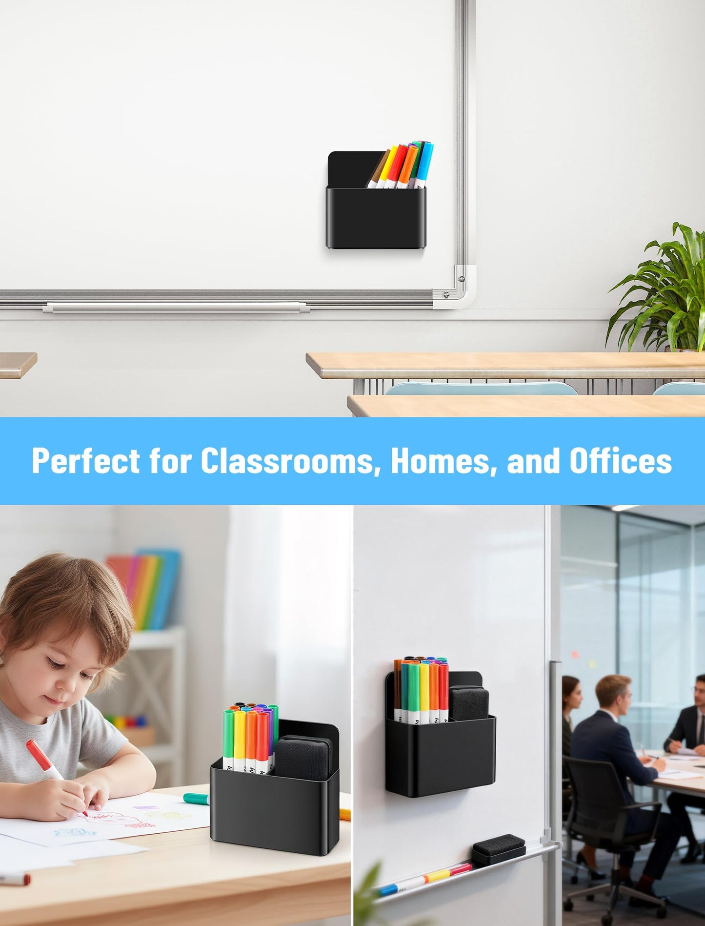 NiArt Whiteboard Magnetic Dry Erase Marker Holder Set, 12 Colors Fine Markers, Dry Eraser for Office, Magnetic Carrying Case