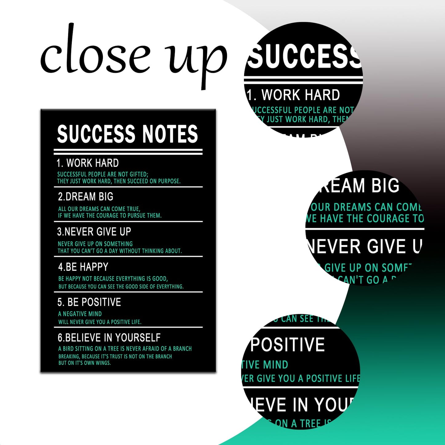 PSYYSP Success Notes Motivational Wall Art Framed Success Quote Canvas Print Inspirational Office Decor for Entrepreneurs Students Study Room Modern Minimalist Black Green Poster 18x12 Inch