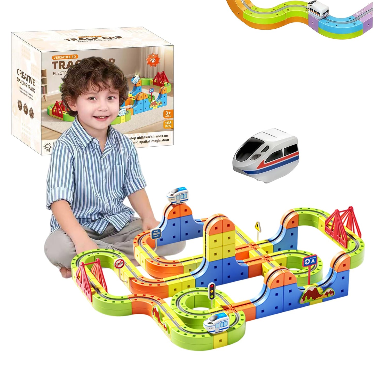 160PCS Magnetic Cube Track Train Set for Toddlers – 3D Vertical STEM Building Block Rail – Electric Magnetic Train Set Toy for Boys & Girls Ages 3-8