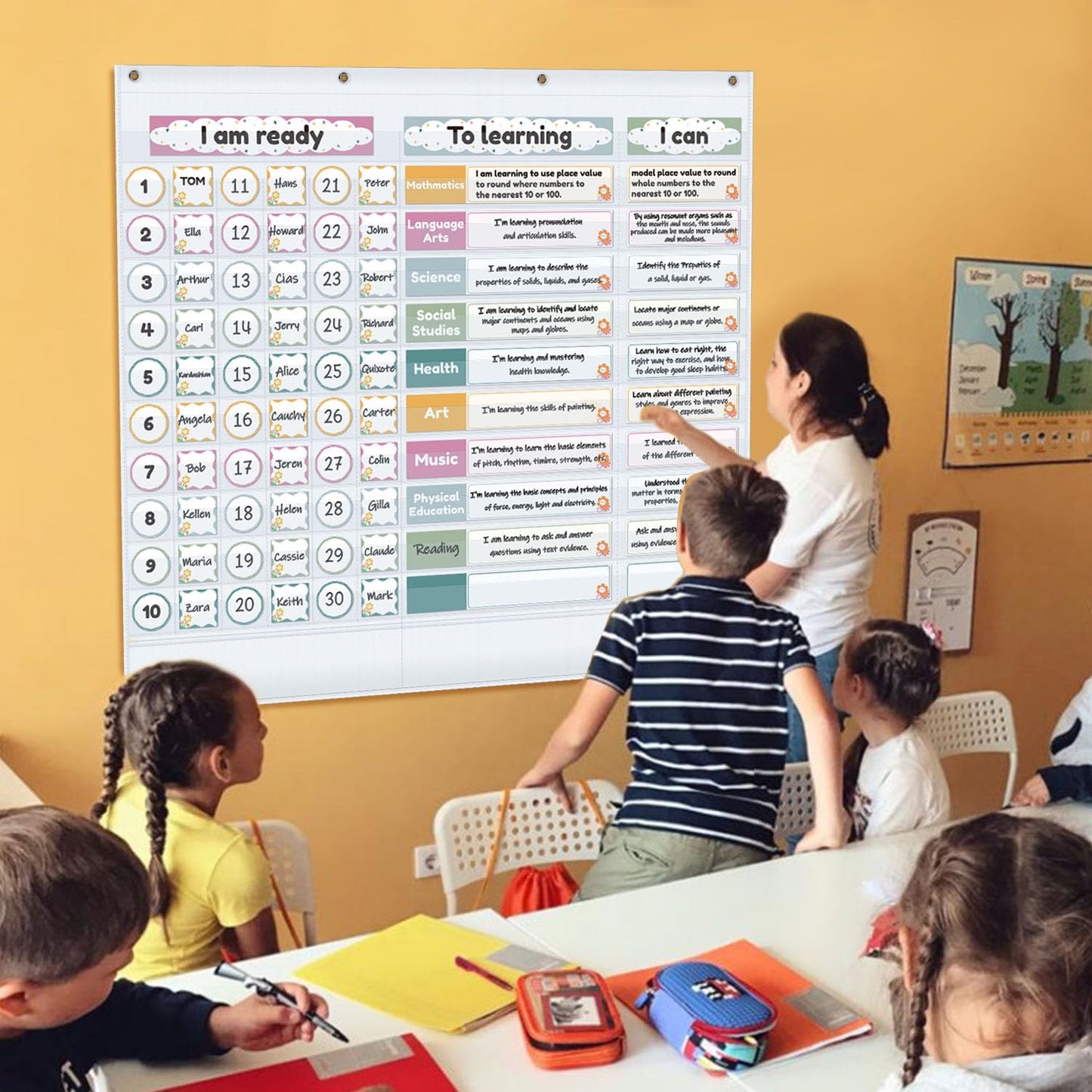 BOHEMIABY Visible Learning Classroom Pocket Chart - Reusable Dry Erase Study Goals Board, Motivational Incentive Chart for Learning Goals, Behavior Tracking & Centers Rotation, Homeschool(White)