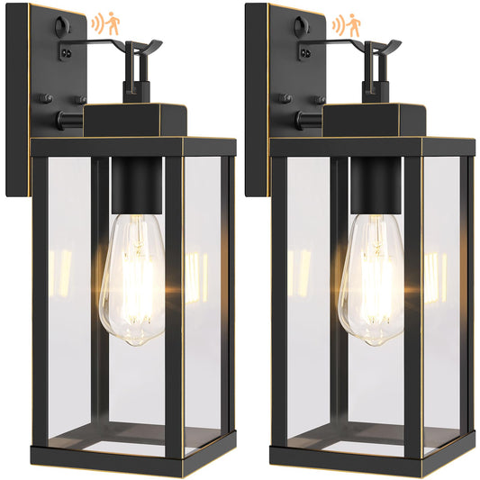 BesLowe Motion Sensor Outdoor Wall Lights, Dusk to Dawn, 14in, Bronze, 2-Pack, Model A927S, Metal Sconces for Porch and Exterior Use