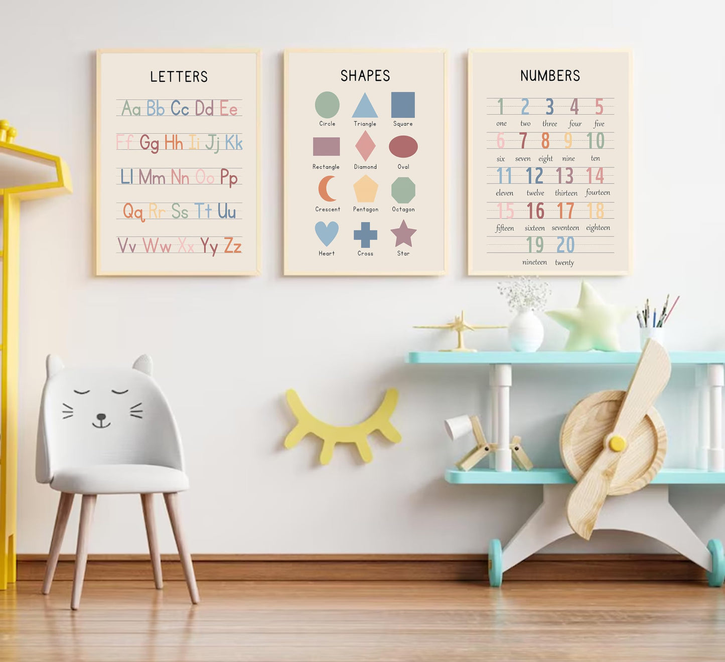 3Pcs Nursery Educational Wall Art Preschool Education Letter Number Posters Painting Pictures Wall Decor Canvas Prints artwork for Classroom Baby Boy's Baby Girl's Room Home Decoration Unframed