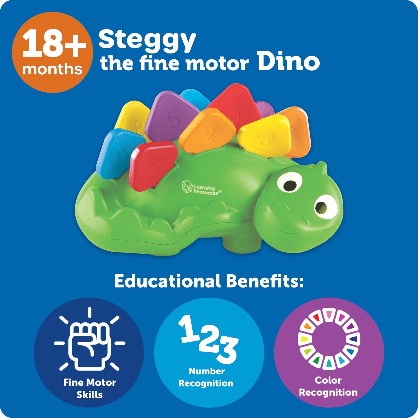 Learning Resources Steggy the Fine Motor Dino - 11 Pieces, Ages 18+ Months, Fine Motor and Sensory, Toddler Preschool Toys, Gifts for Kids