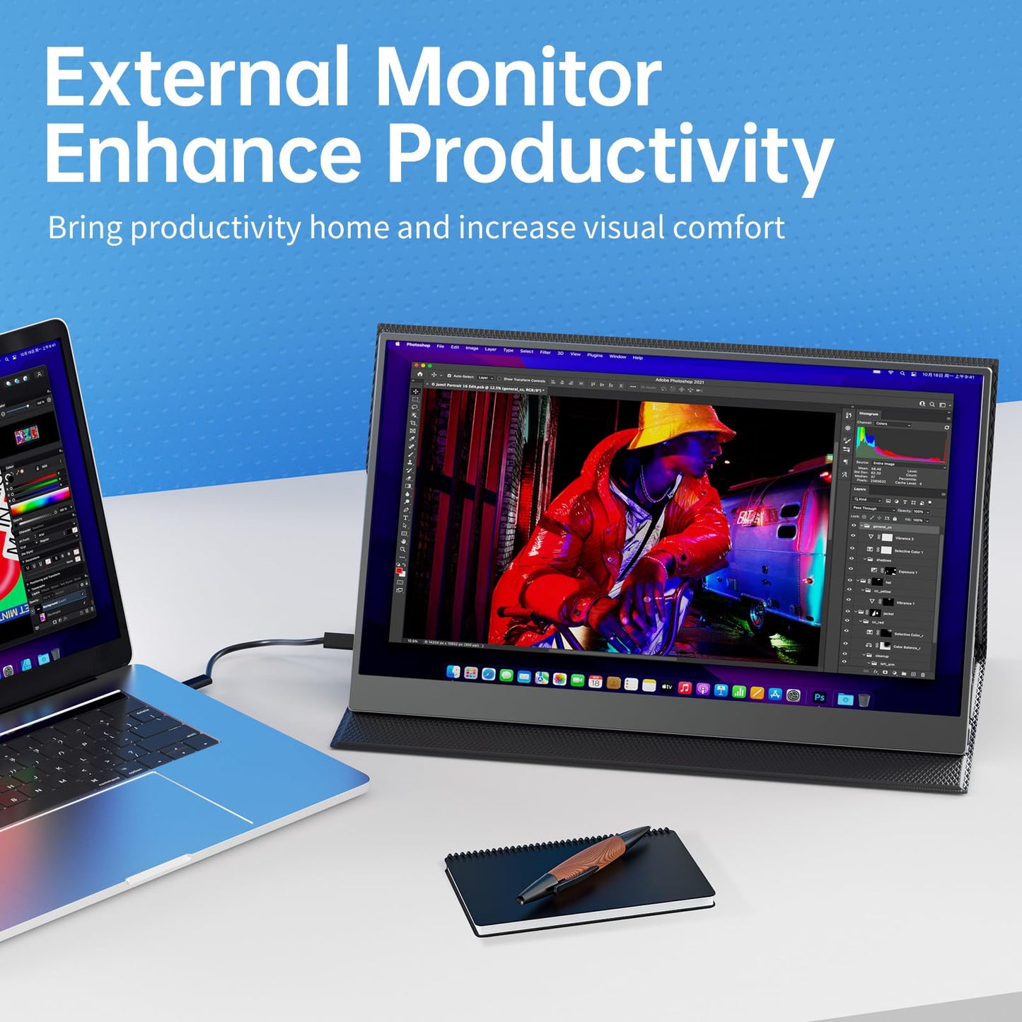 VisionOwl Portable Monitor 15.6 Inch 1080P FHD 85% sRGB Second Screen, USB-C HDMI HDR FreeSync Travel Monitor for Laptop PC MacBook PS5 Xbox, VESA Mountable, with Speakers, Cover Stand, Silver