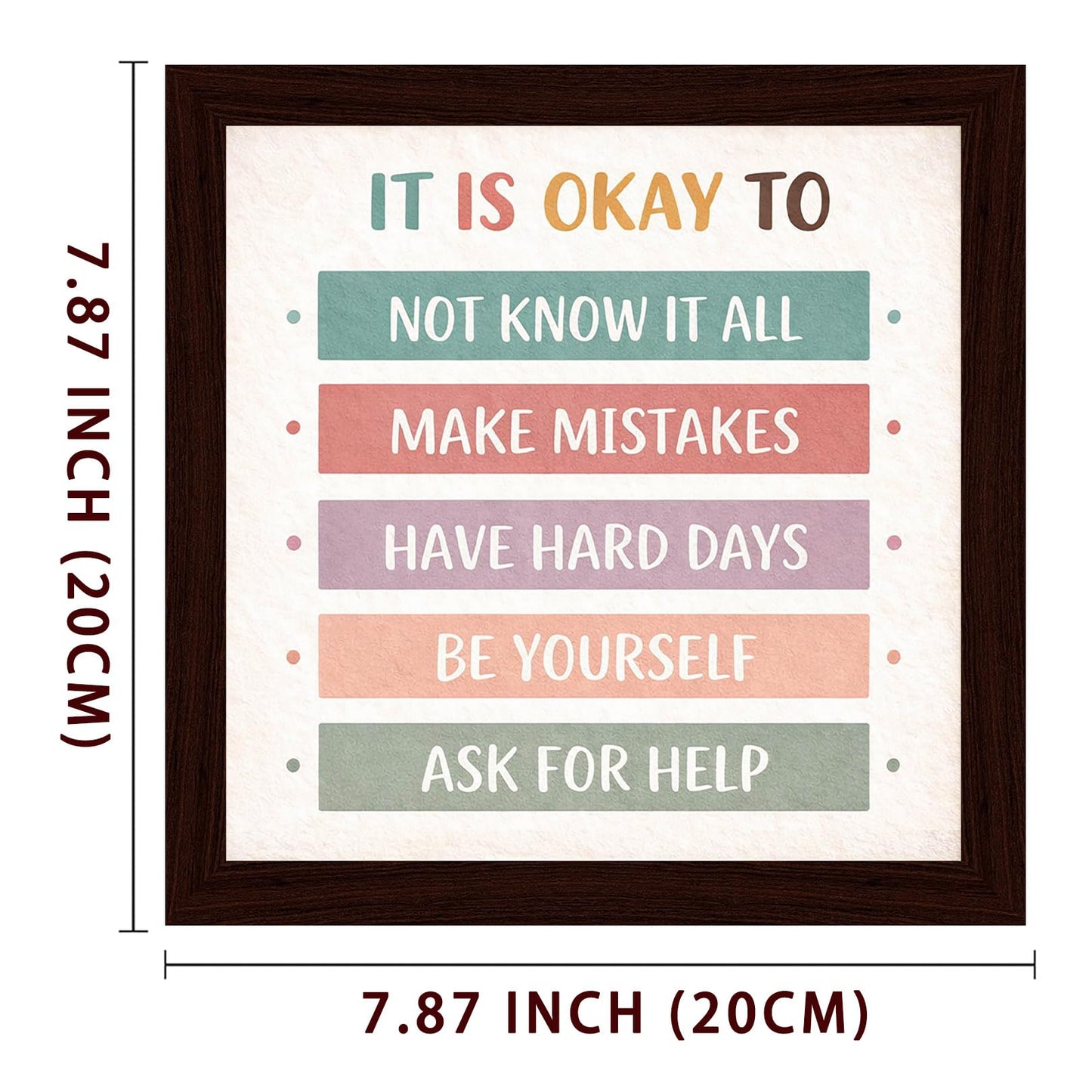 Boho Classroom Wall Decor Wooden Framed Sign - Its Okay To Positive Affirmations Poster for Teacher Elementary School Homeschool Nursery 8x8 Inch