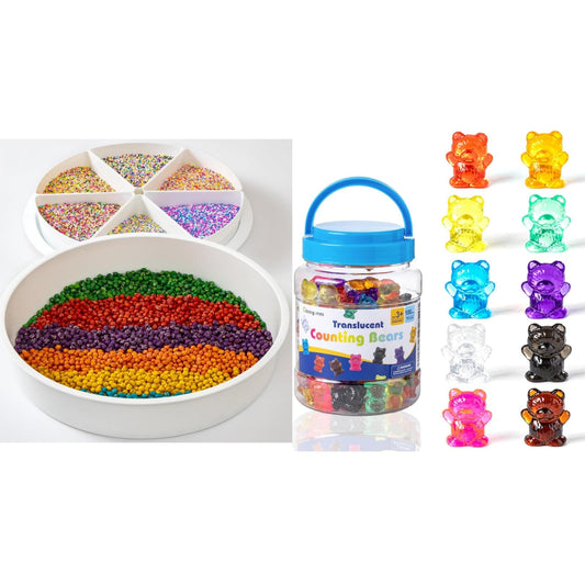 Odoorgames Sensory Bin with Counting Bears – Sensory Tray Playset with Sorting Bears and Math Counters for Kids, Educational Sensory Toys for Toddlers Learning and Sorting Activities