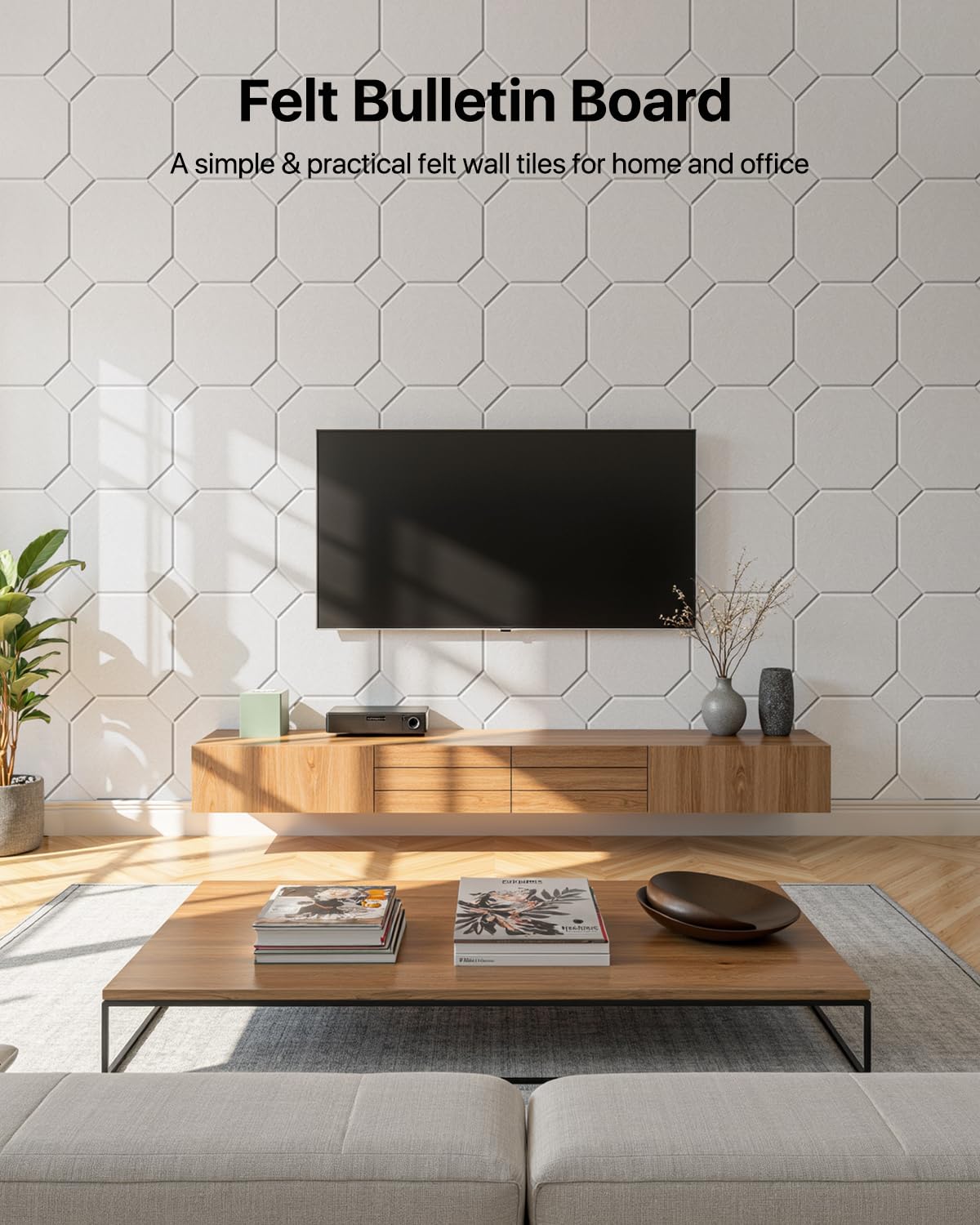 Woovio Large Cork Boards for Walls 48" X 36", Felt Bulletin Boards with Self Adhesive, 12 Pack Felt Wall Tiles Alternative Pin Board Cork Boards for Office Classroom Wall Decor White