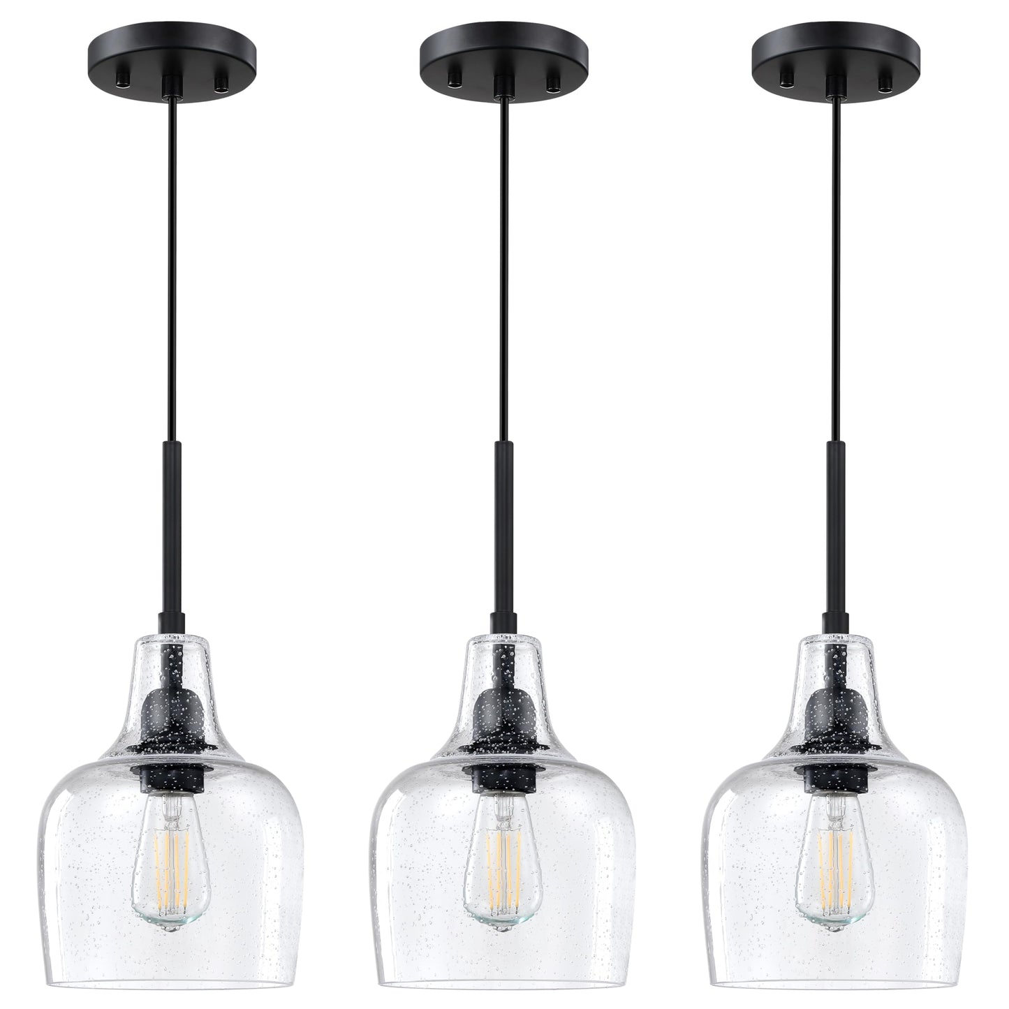 Dolaimy House 1 Light Indoor Pendant Light, 6.1in Clear Seeded Glass, Oil Rubbed Bronze, 3 Pack, Model X216CD102