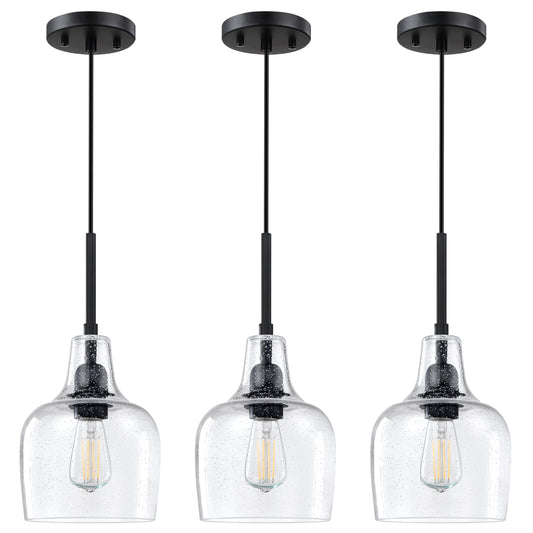 Dolaimy House 1 Light Indoor Pendant Light, 6.1in Clear Seeded Glass, Oil Rubbed Bronze, 3 Pack, Model X216CD102
