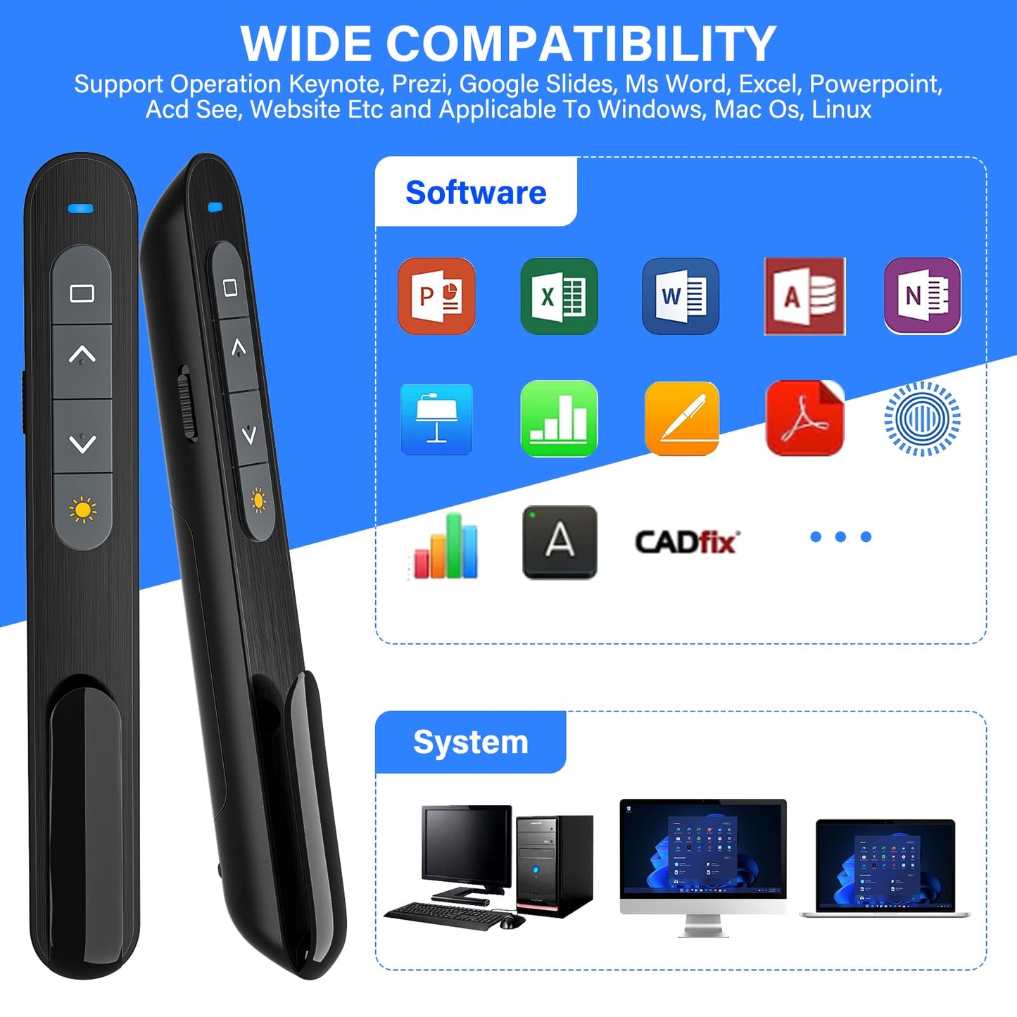 NinjaABXY Presentation Clicker, Wireless Presenter Clicker for Powerpoint Presentations RF 2.4GHz USB Presenter Remote Google Slide Advancer with Hyperlink Volume Control
