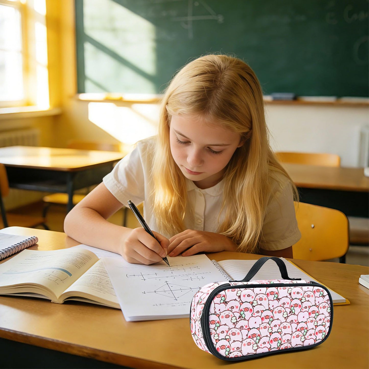 Betyiwling Pig Pencil Case for Girls Boys Teen Large Capacity Portable Pencil Bag Pouch Box with Zipper School Supplies Stationery Storage Organizer for Back to School