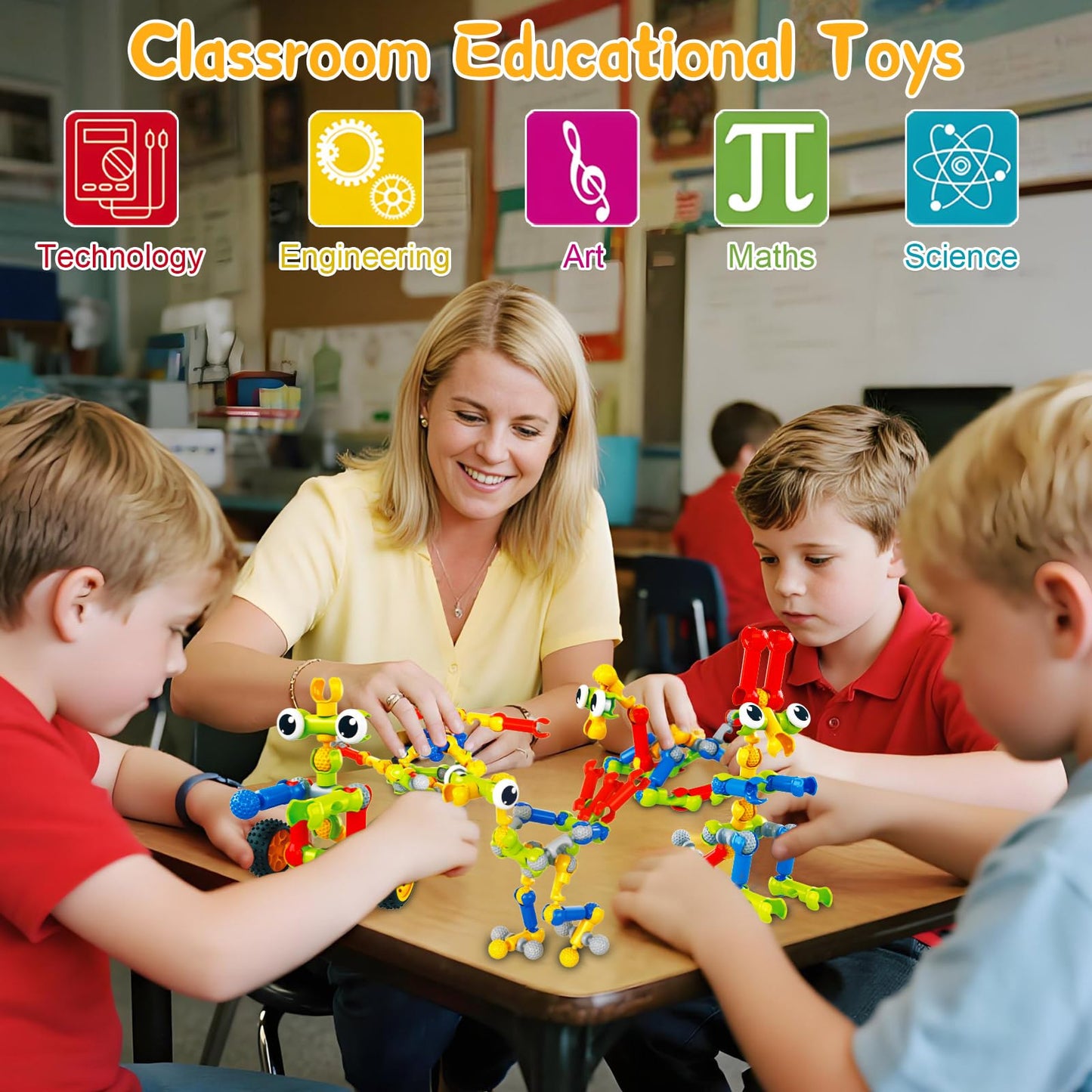 Caferria Building Blocks STEM Toys for 3 4 5 6 7 8+ Year Old Boy Girl Birthday Gift, 142 Pcs Building Toys for Preschool Classroom Educational Toy Building Sets Creative Activities for Kids