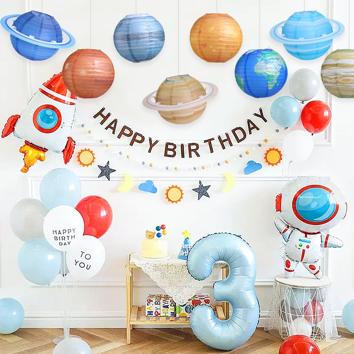 Fontien 8 pcs Planet Paper Lanterns,10 inch Outer Space Party Decorations, Solar System Hanging Paper Lanterns for Kids Birthday Baby Shower Science Classroom Home Decor