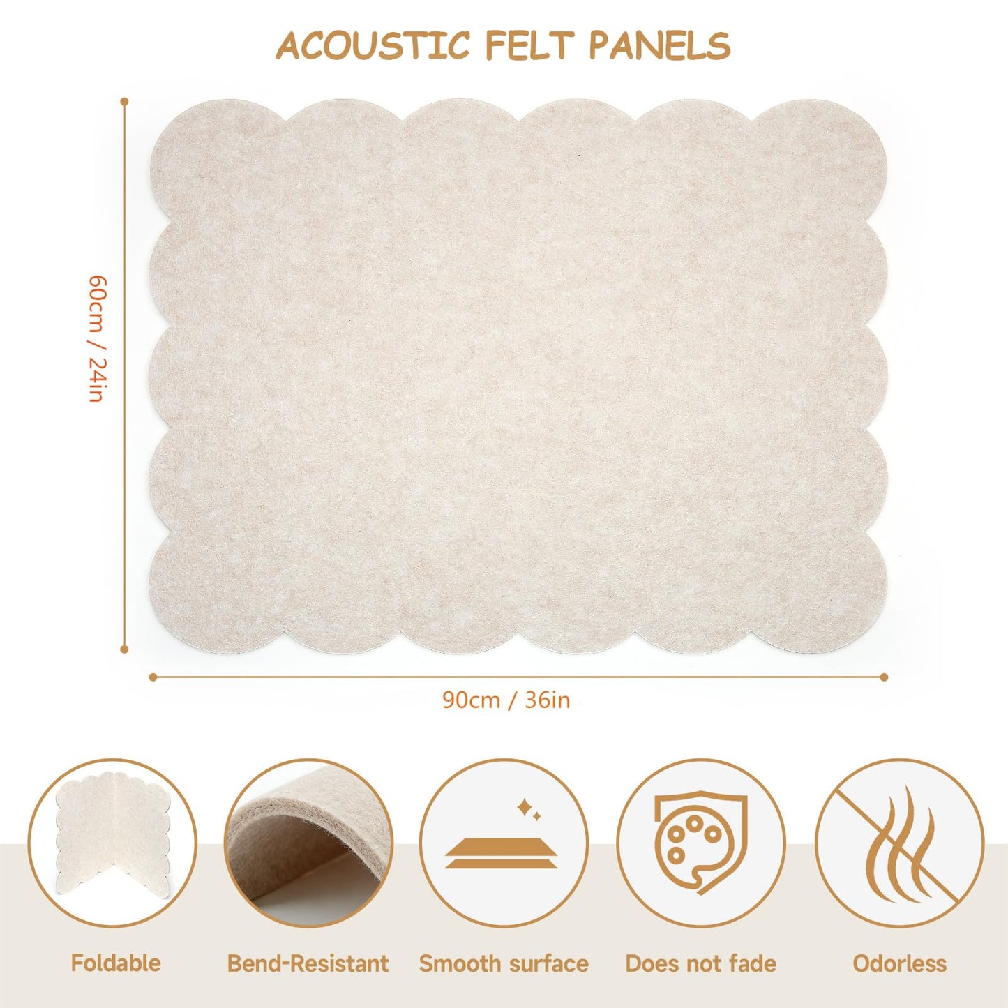 Felt Bulletin Board 36" x 24" Cork Board Alternative,Decorative Felt Pin Board Foldable Cork Boards for Walls Self-Adhesive Cork Board for Home Office Classroom Pin Board (Beige)