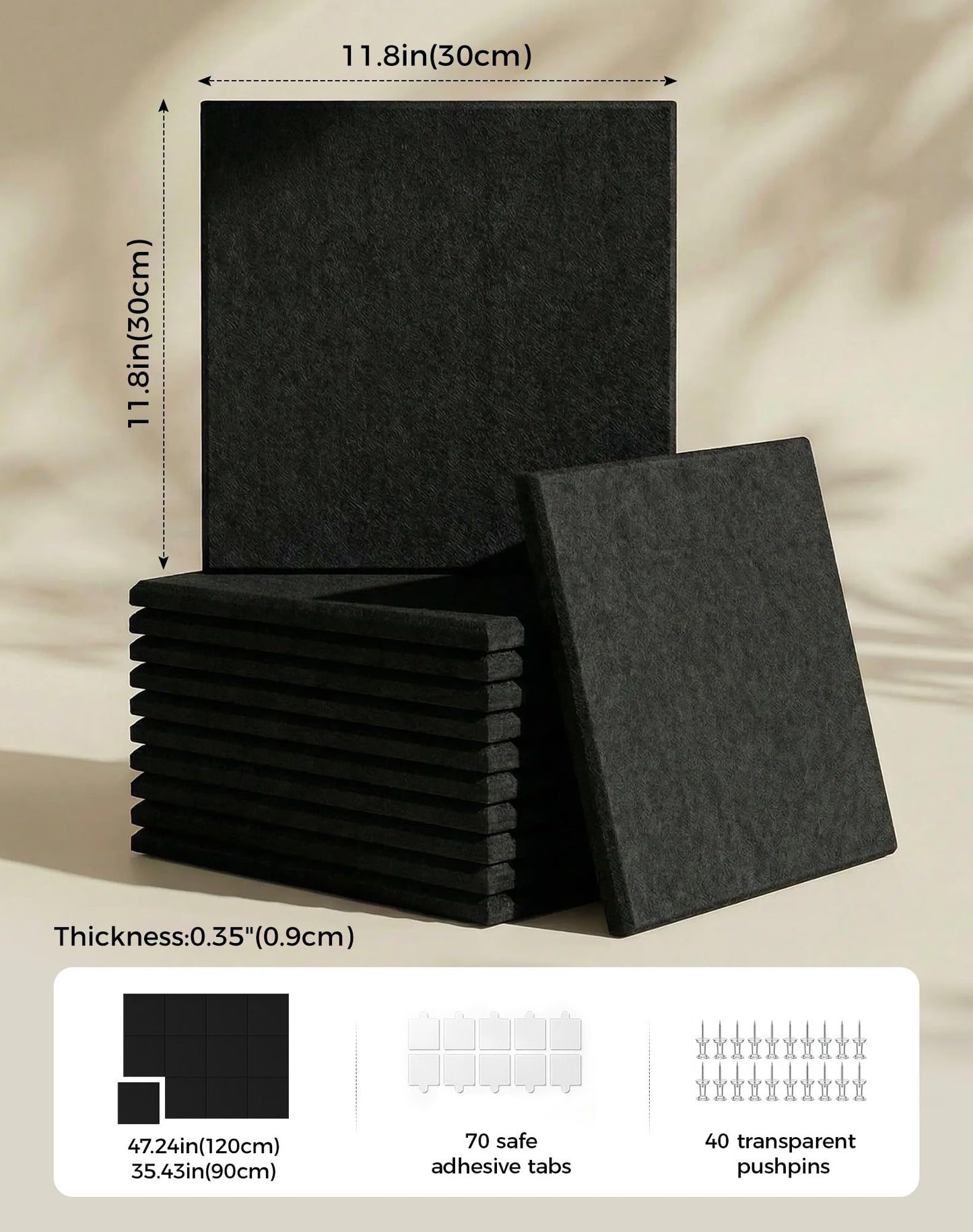 Aothia Felt Bulletin Board Tiles for Wall, 12 Pack Large 48" x 36", Felt Wall Tiles Cork Board Alternative, Adhesive Bulletin Board Tiles for Office, Classroom & Home, Black