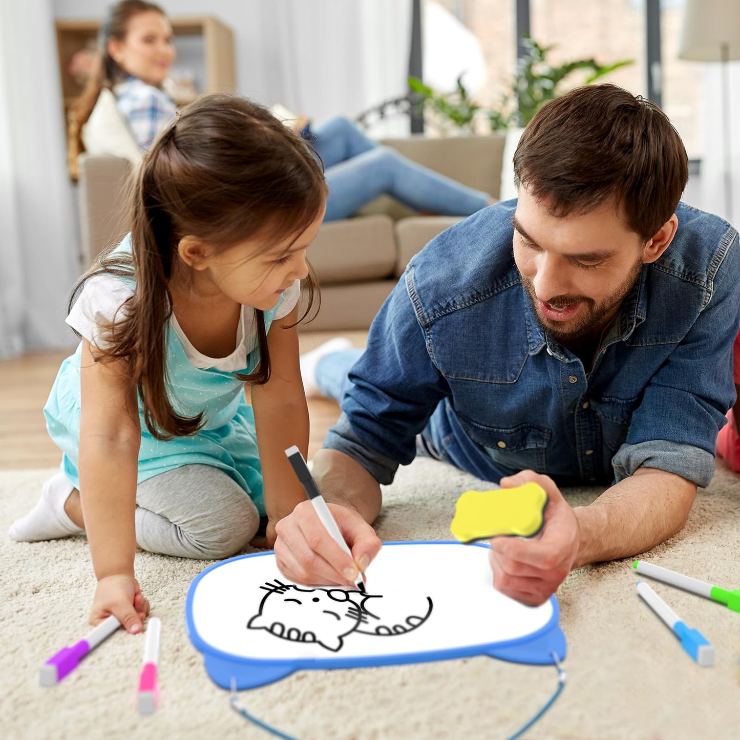 Small White Board, Small White Board 12x9 with 5pcs Dry Erase Markers, Double Sided Lapboard with Lines, Mini Hanging Whiteboard for Office (Blue)